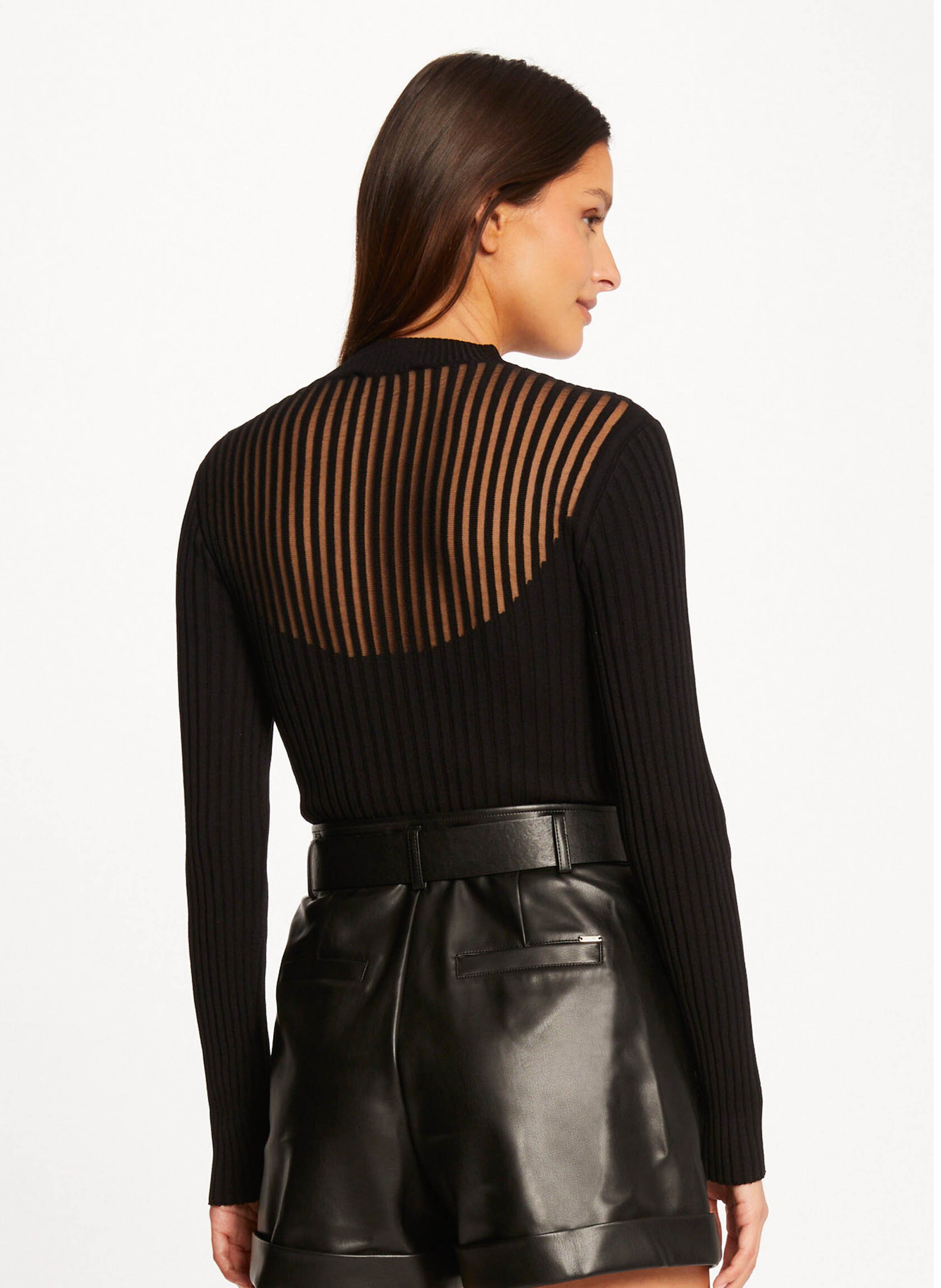 Slim-fit, gebreide trui met opstaande kraag en ribbelpatroon MORGAN Zwart