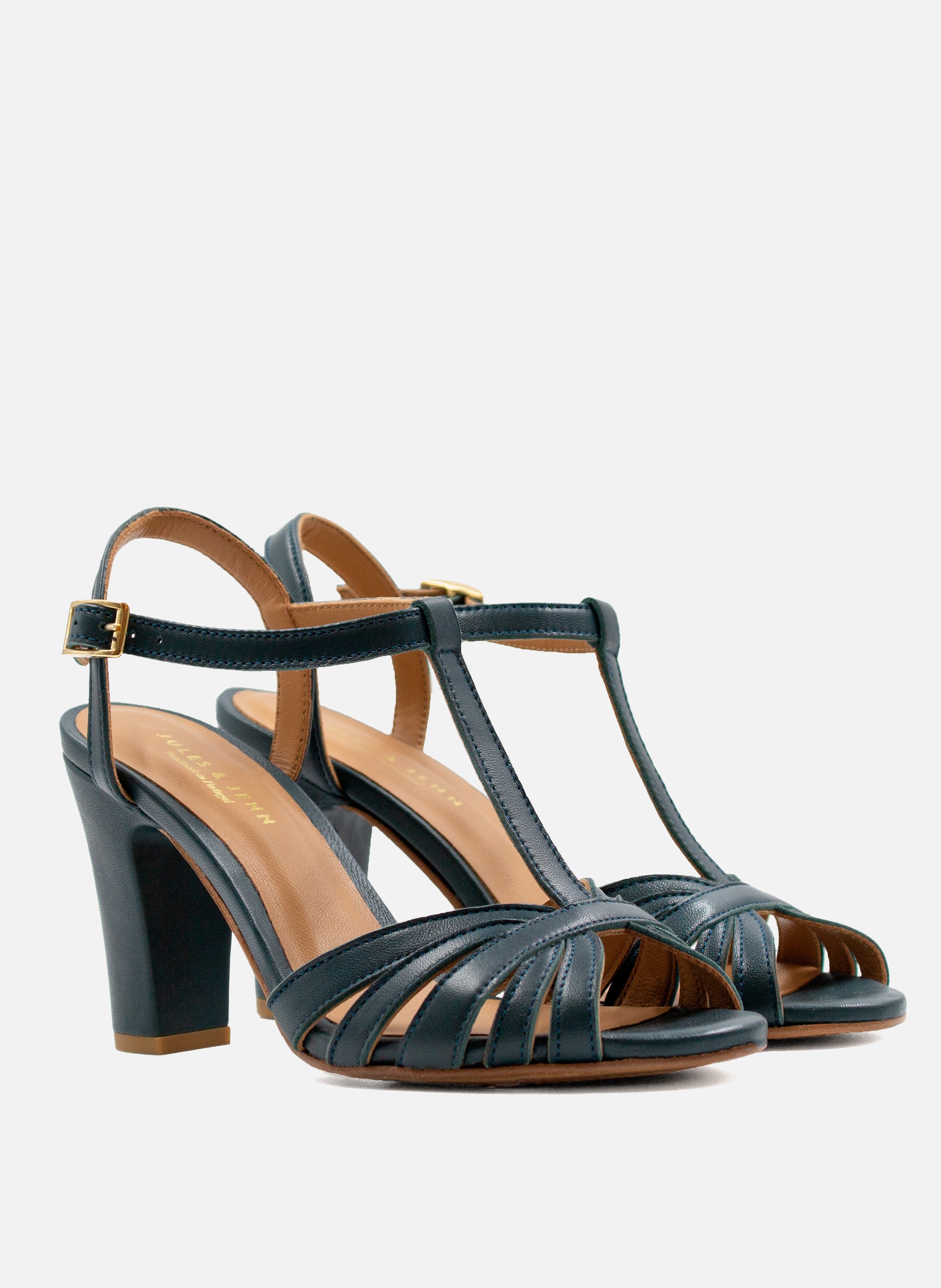 Leather strappy sandals with heels JULES & JENN Green