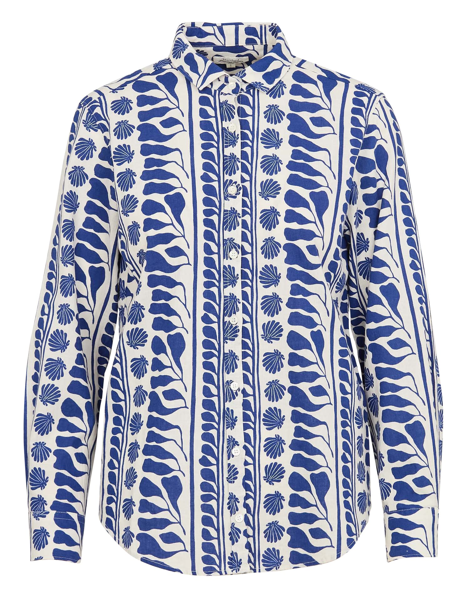 Chemise droite imprimée en coton et lin Bleu