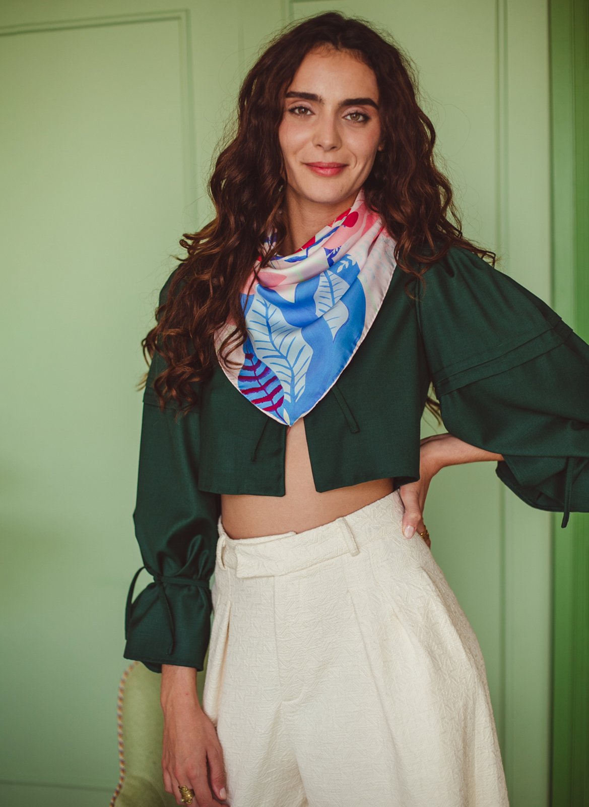 Aclaudie screen-printed silk scarf PETITJEAN PARIS Multicolored