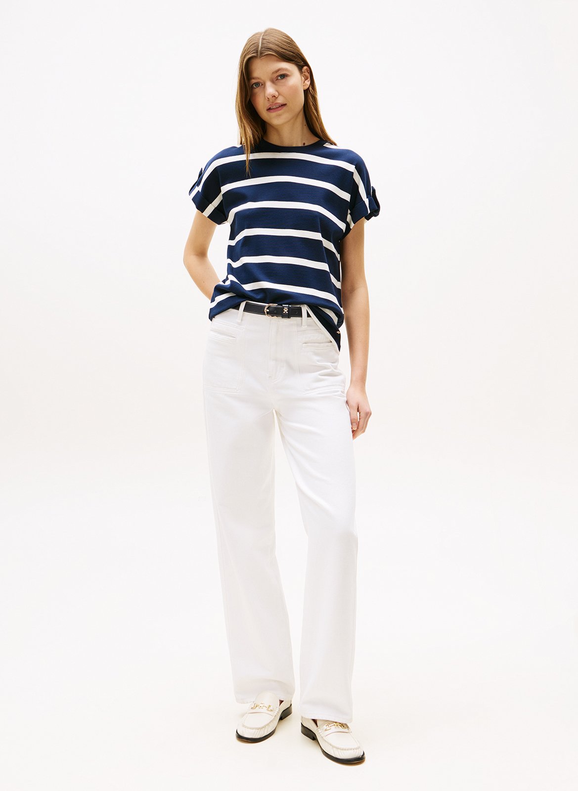 Tee-shirt col rond en coton rayé TOMMY HILFIGER Bleu