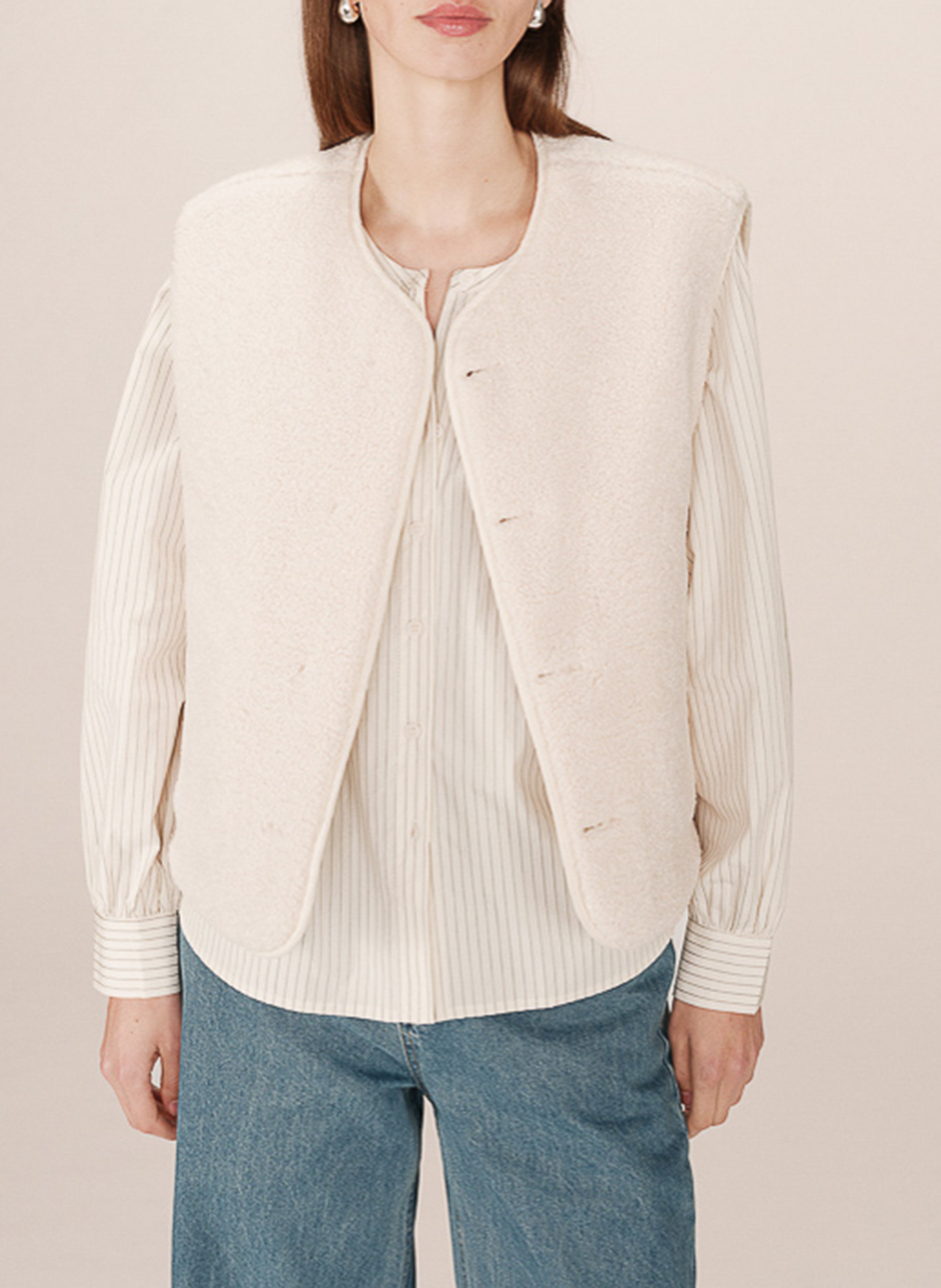 Sleeveless straight cotton jacket GRACE ET MILA White