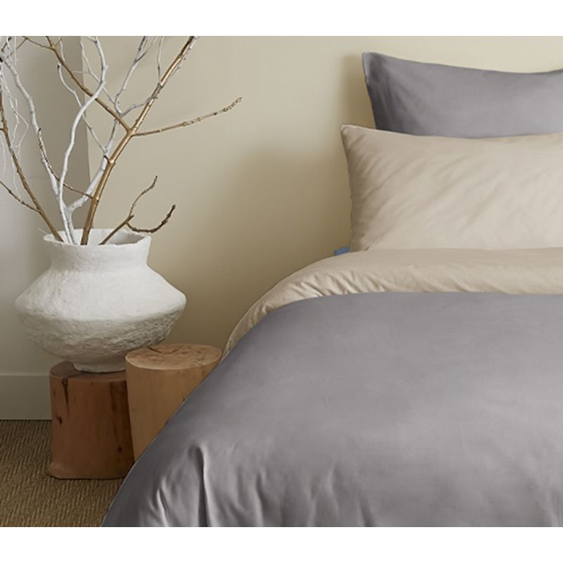 Complete set 6 pieces taupe/lin reversible duvet cover for bed 140 x 190 cm COTON PUR Beige