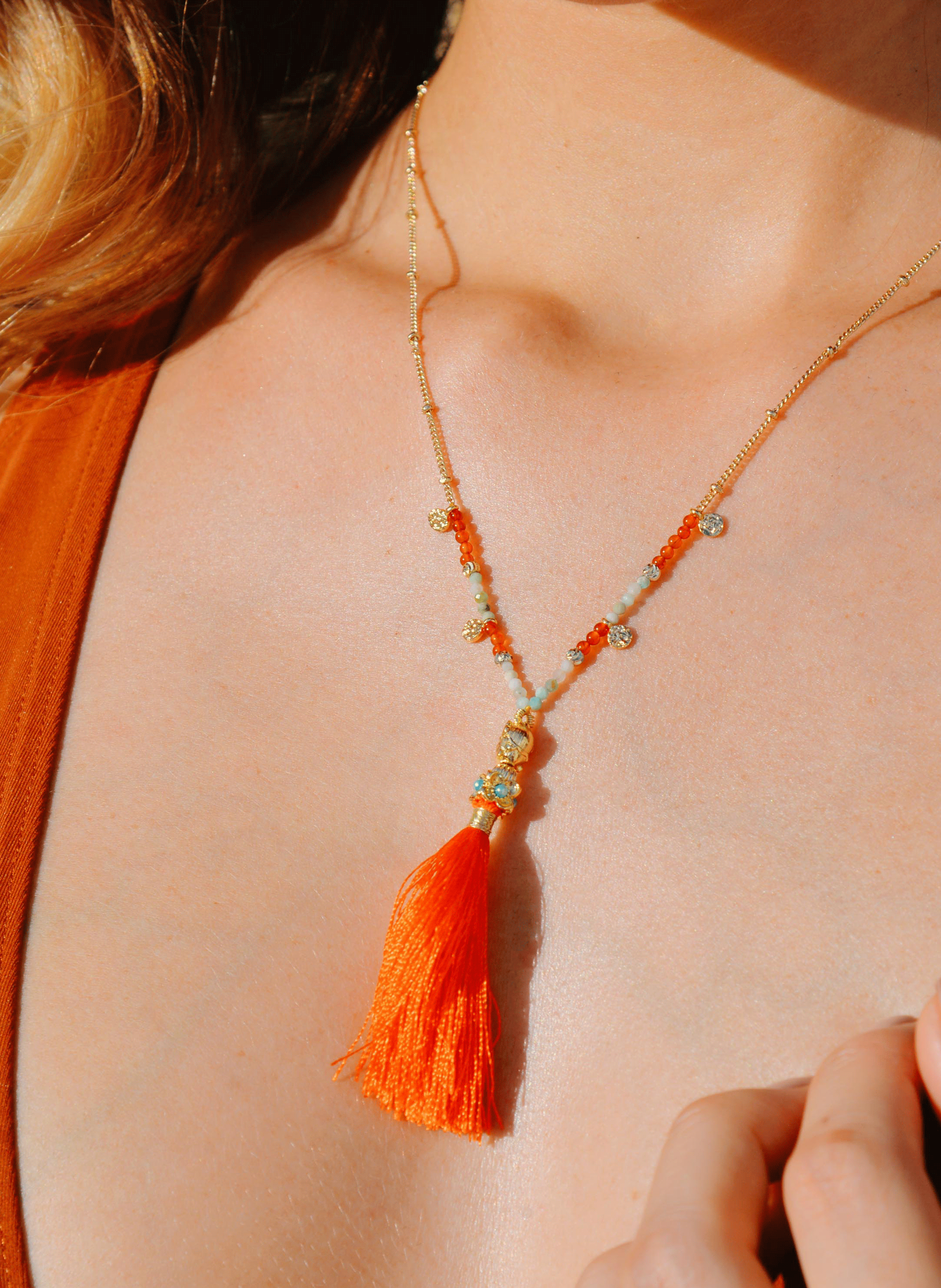 Chain necklace with beads and tassel HIPANEMA Pink