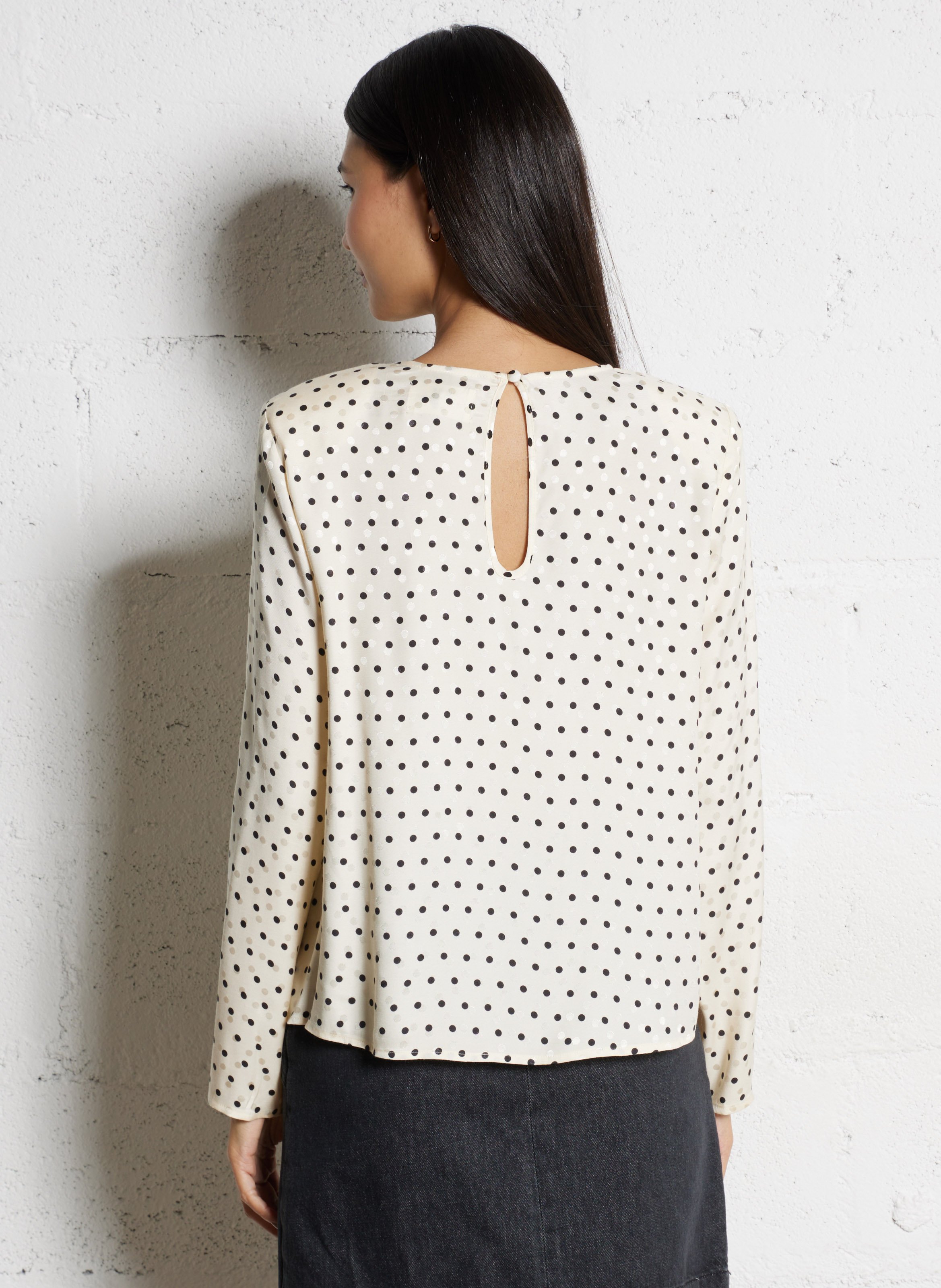 Polka dot round neck top DES PETITS HAUTS White