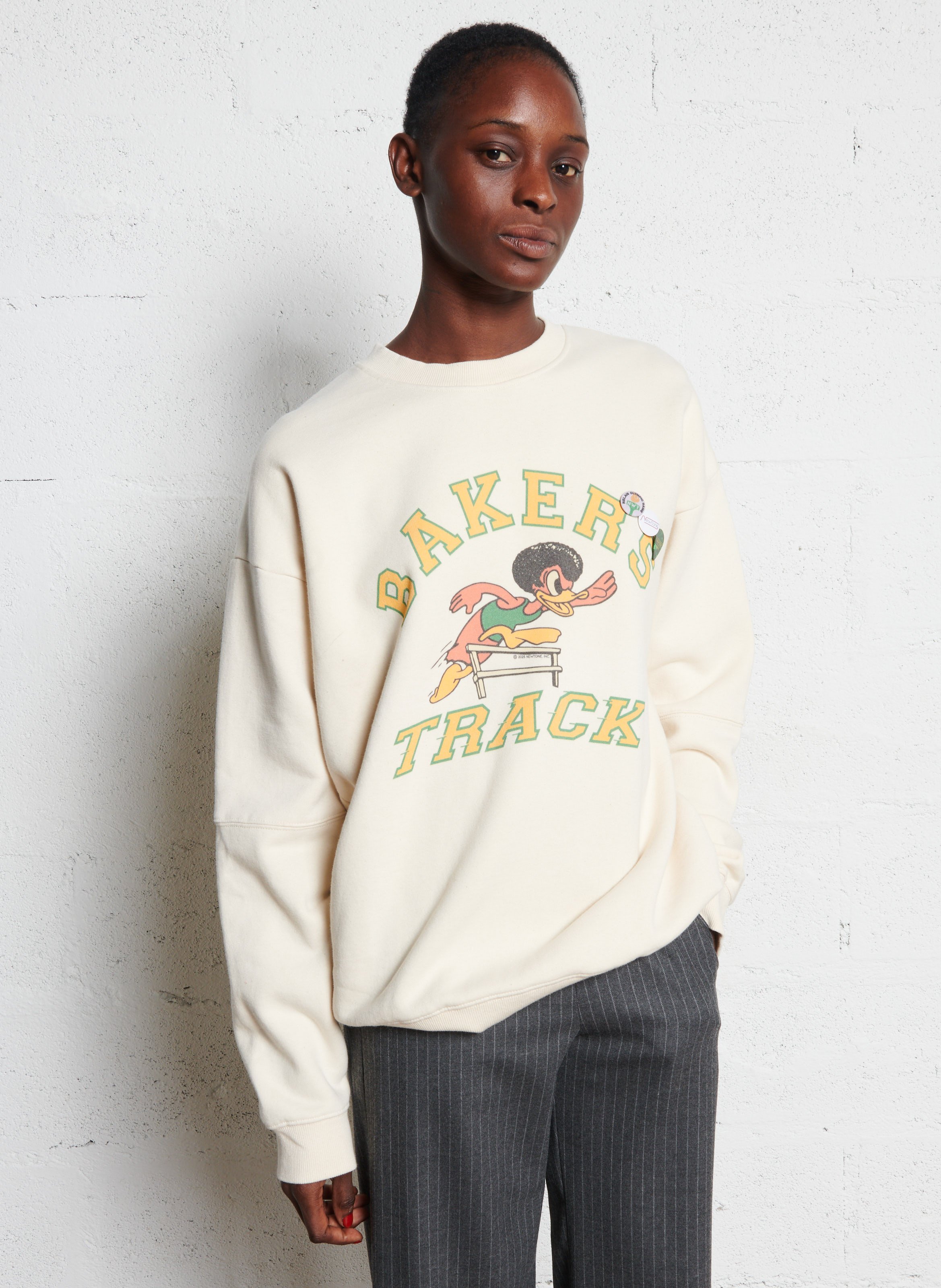 Sweat ample col rond sérigraphié en coton mélangé NEWTONE Beige