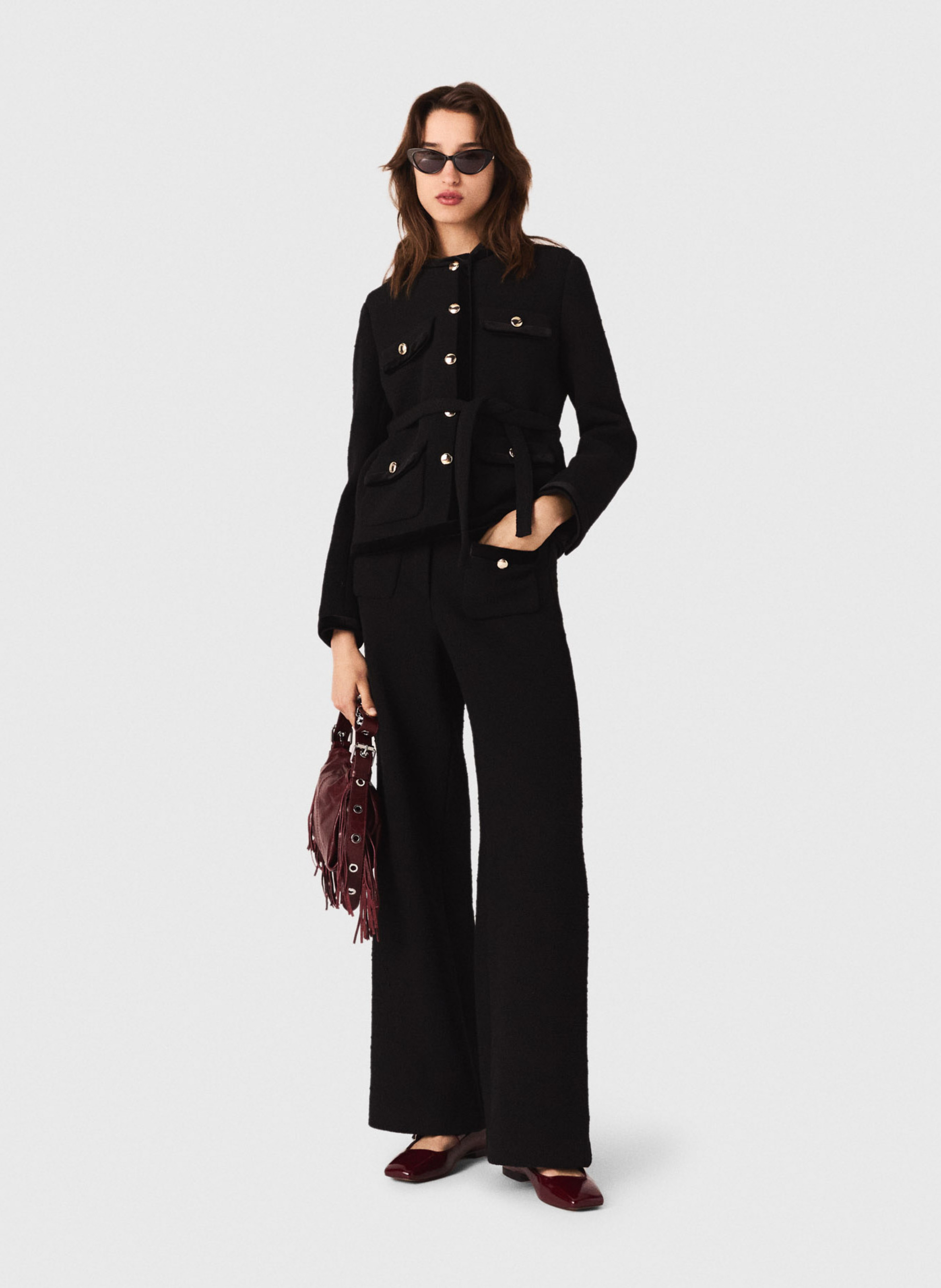 Veste tailleur ceinturée à boutons MAJE Noir