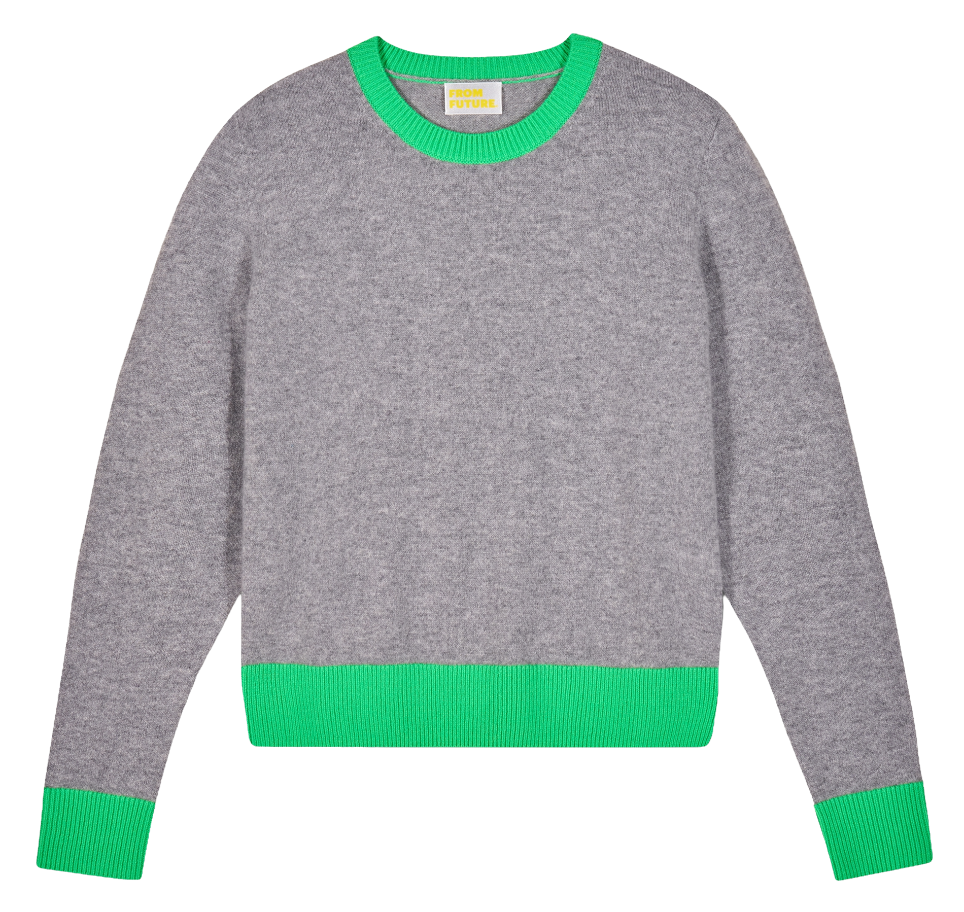 Round neck sweater with contrasting details in cashmere FROM FUTURE Grey