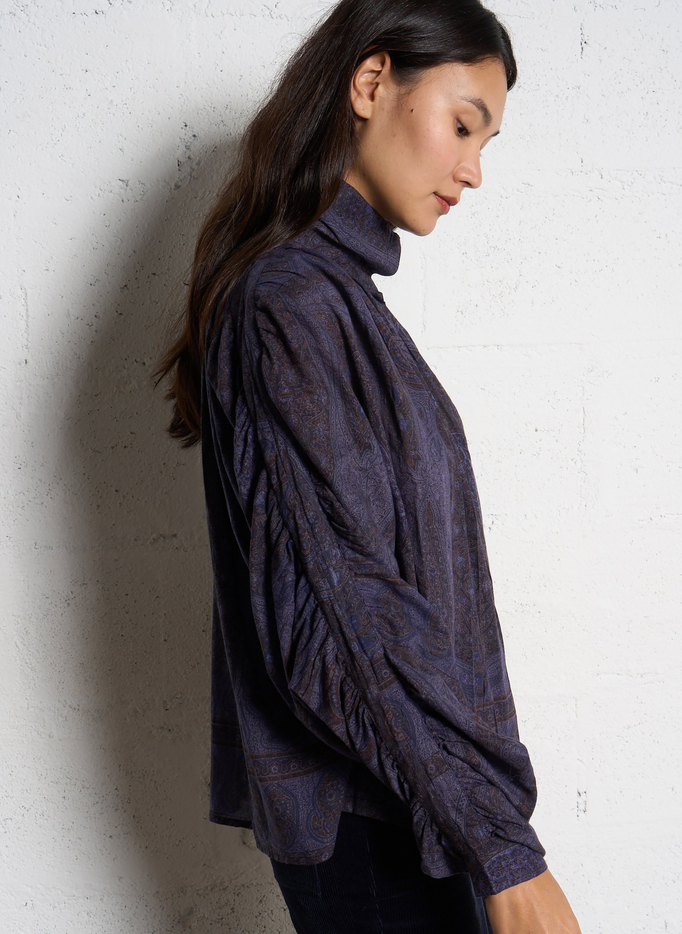 Printed cotton high-neck blouse ANTIK BATIK Blue