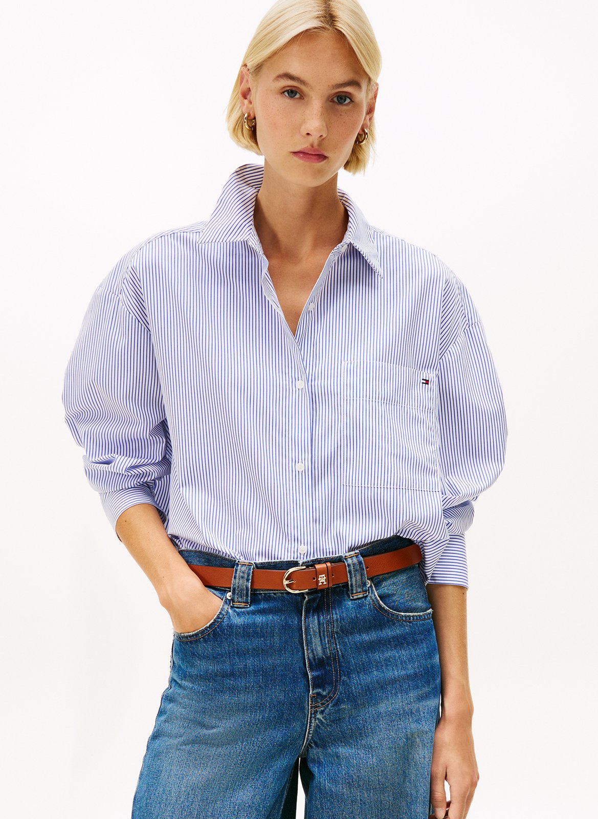 Chemise oversize col classique en coton TOMMY HILFIGER Bleu