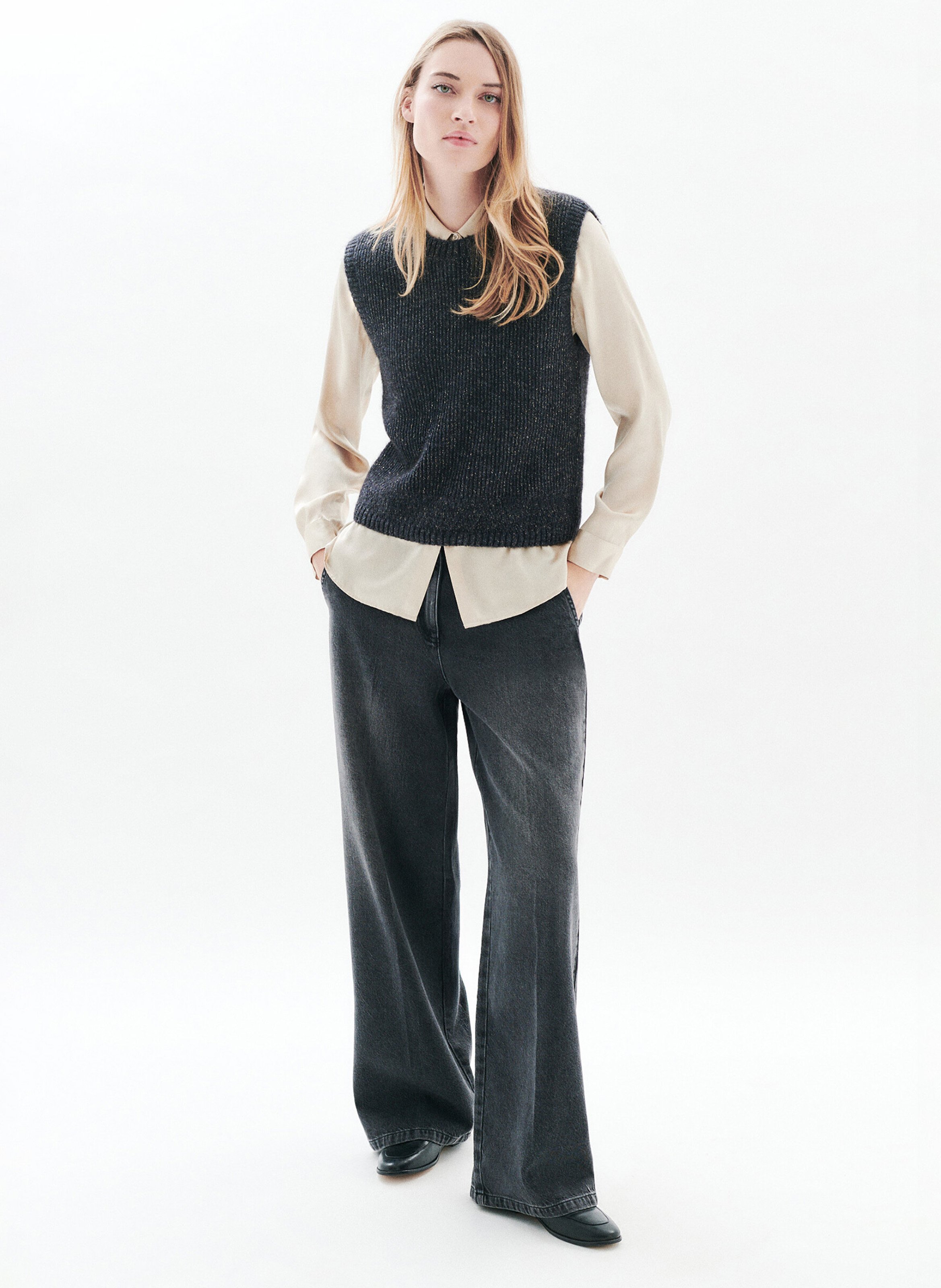 Pull sans manches à détail métallisé CAROLL Gris