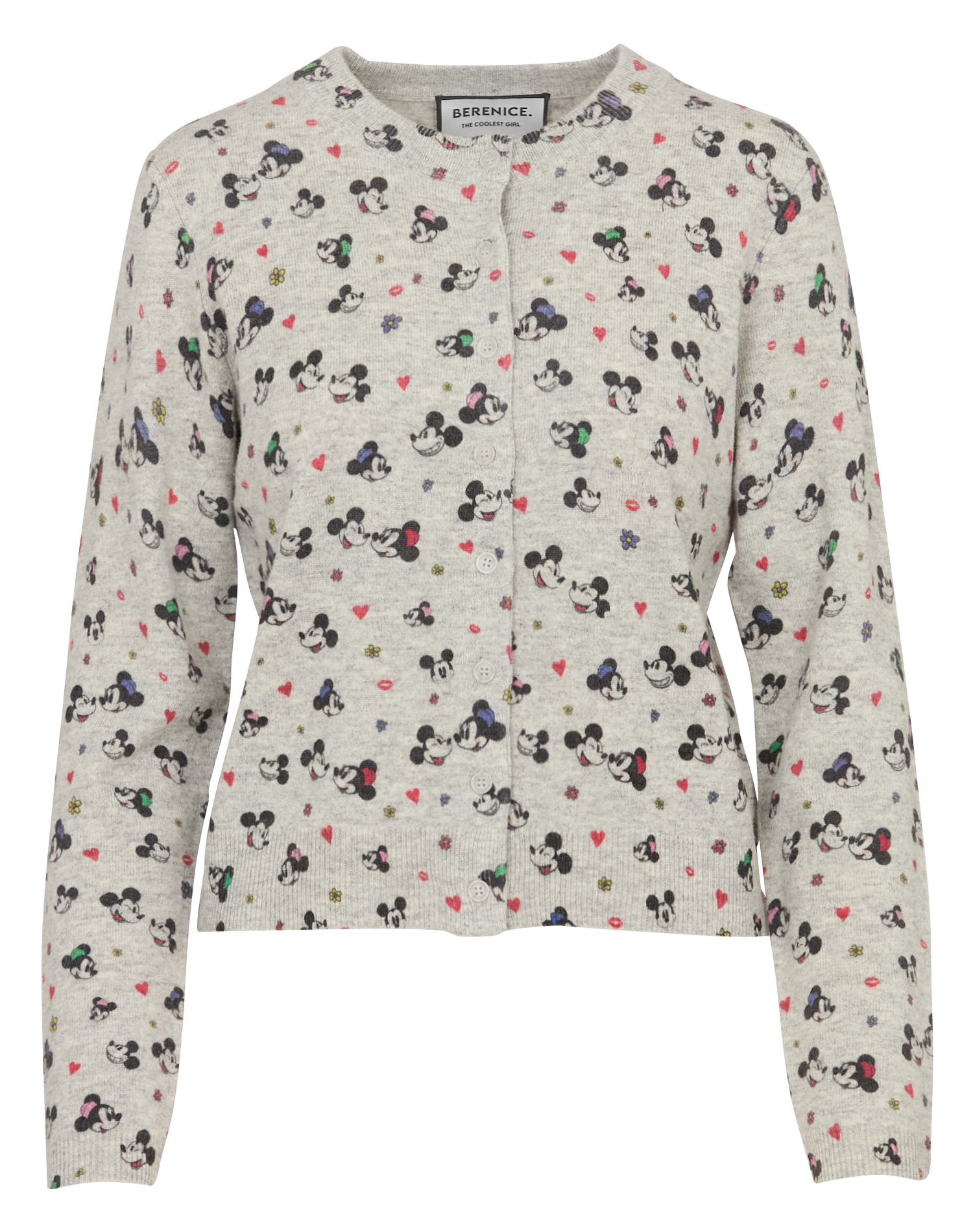 Gilet droit col rond motif cartoon en laine mérinos BERENICE Gris