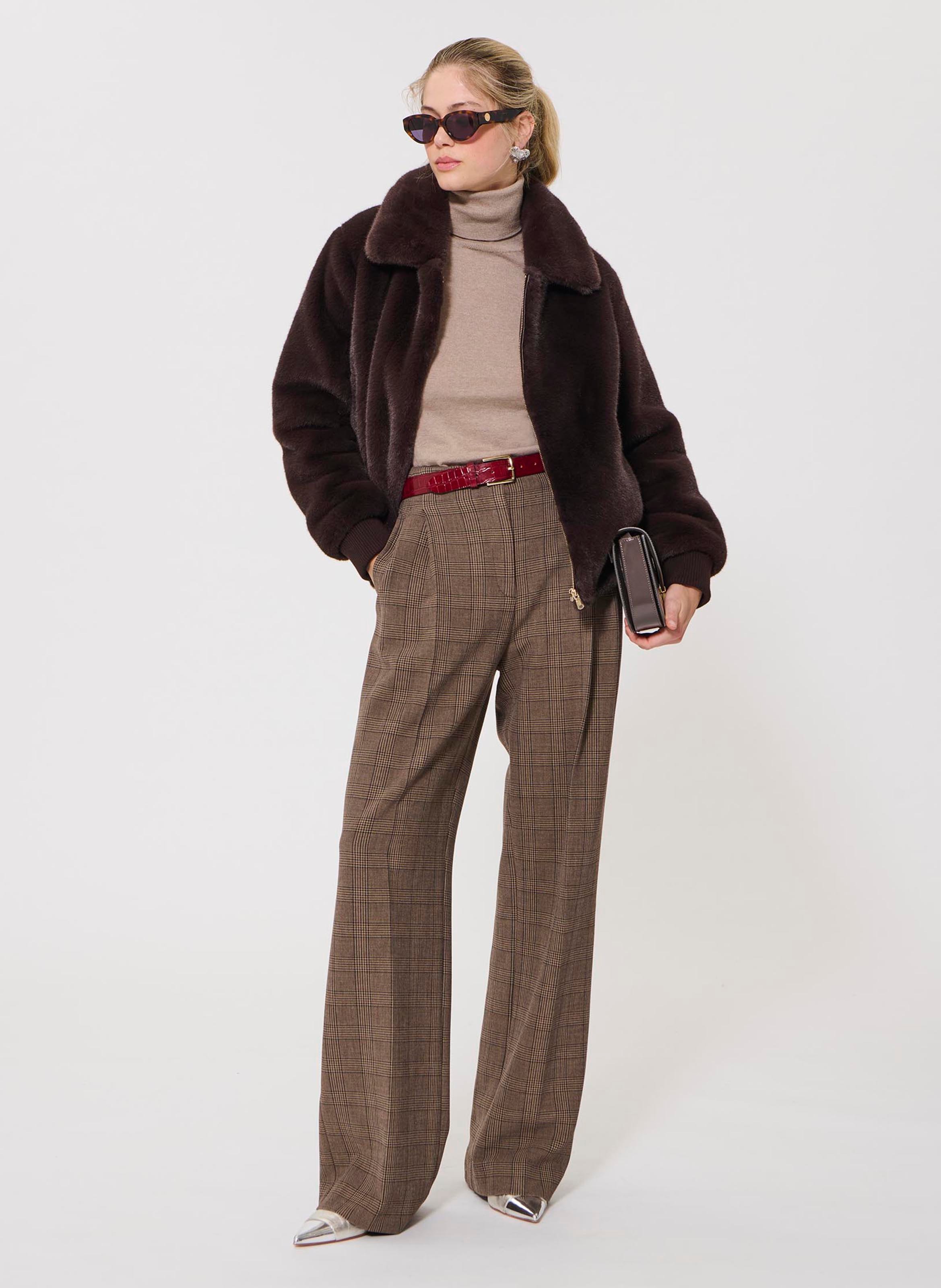 Faux fur jacket with classic collar TARA JARMON Brown