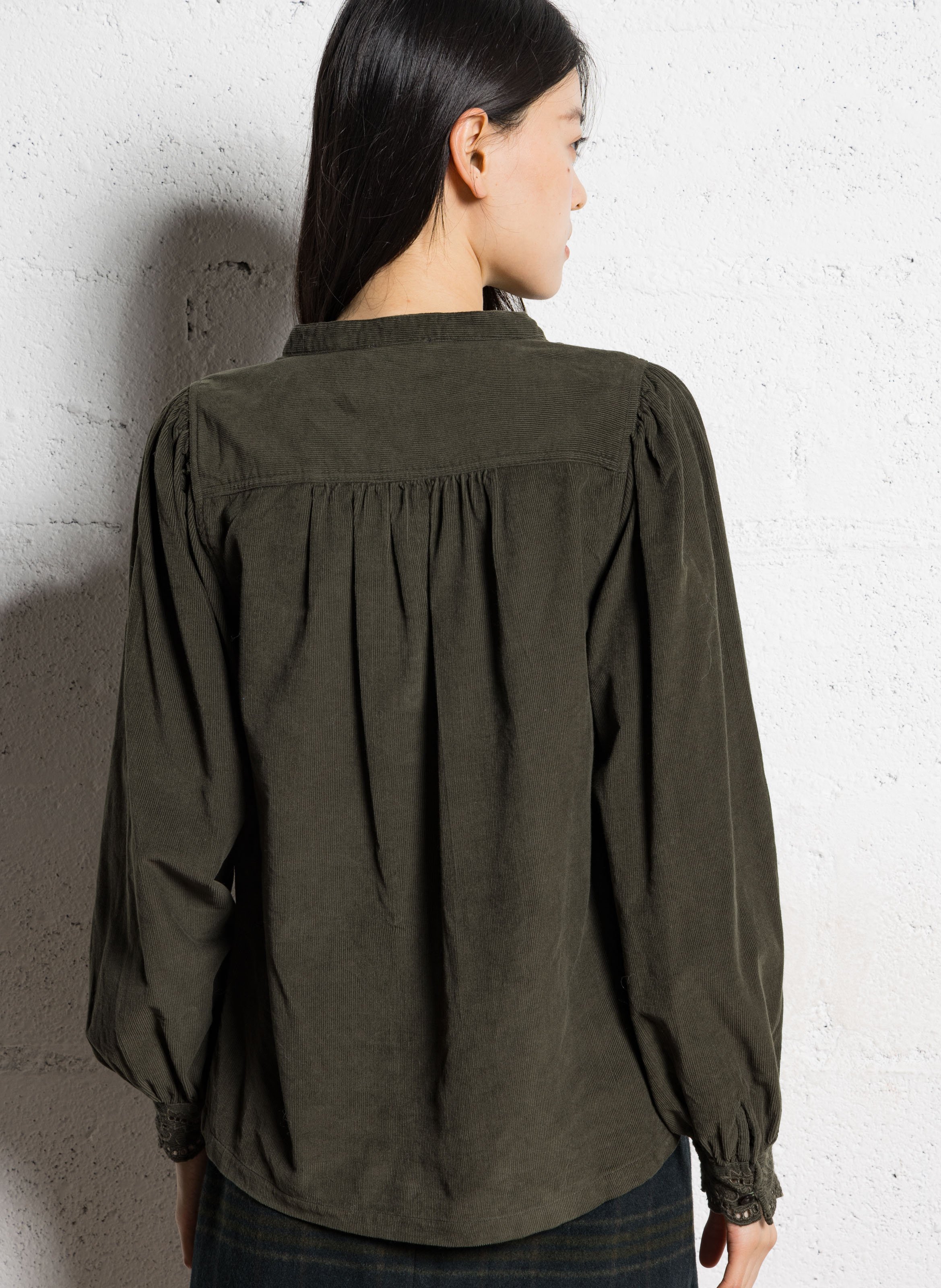 Blouse col rond en velours côtelé MAISON 123 Kaki