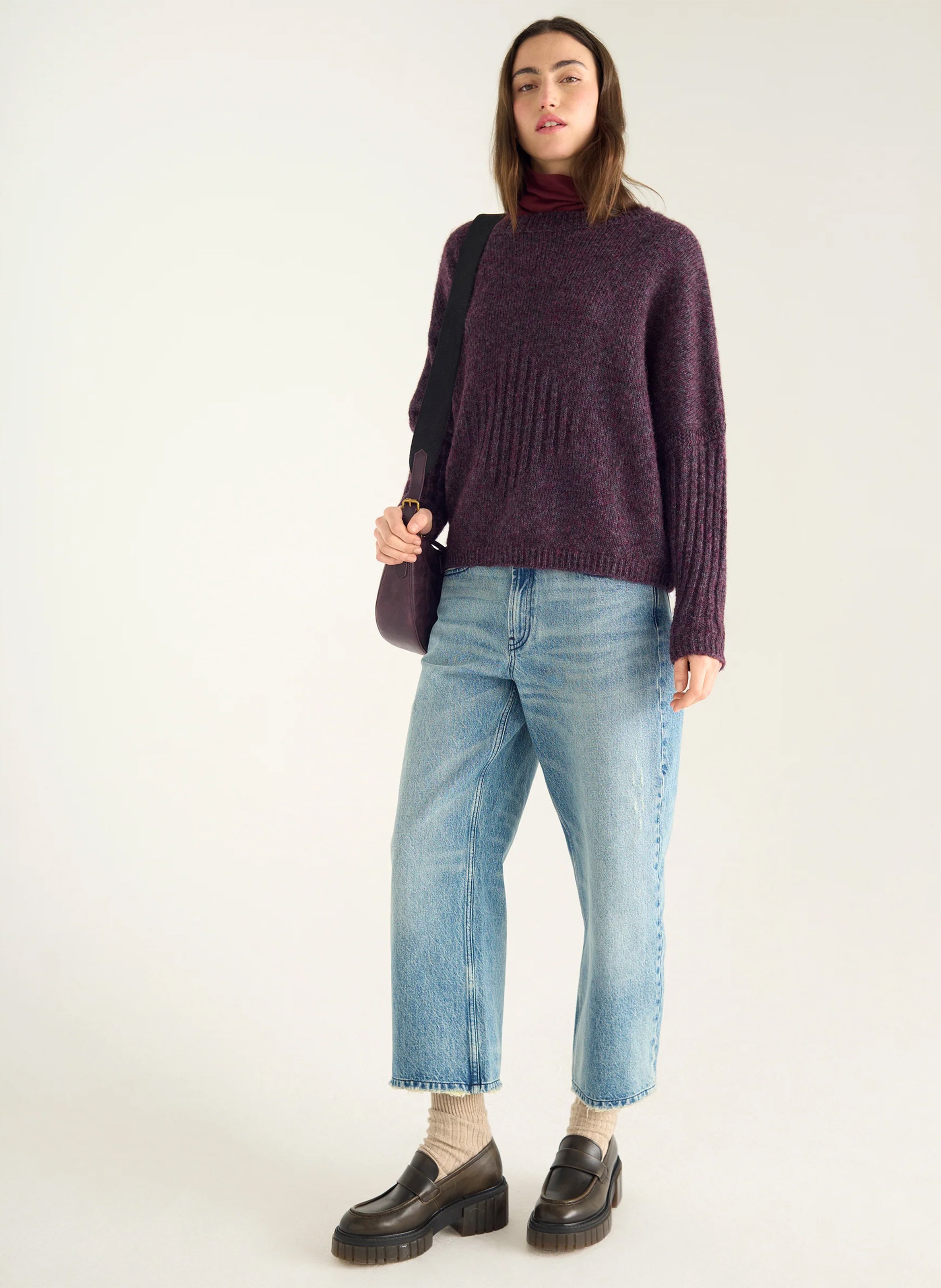 Oversize-Rundhalspullover aus Baumwoll-Mix ACOTE Violett