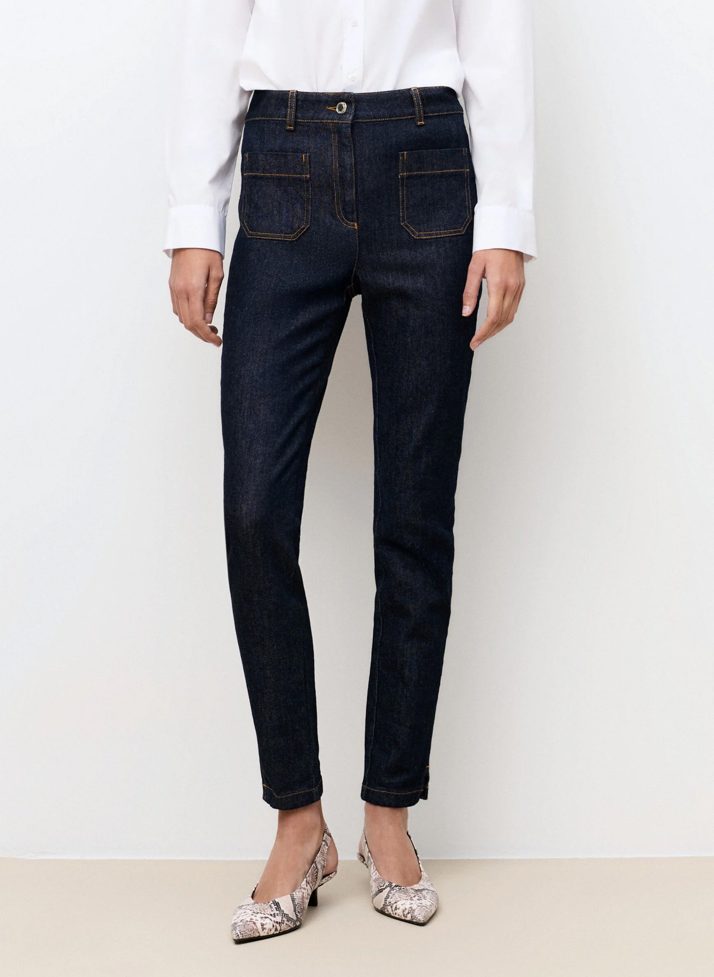 Jean slim taille haute en coton mélangé CAROLL Bleu