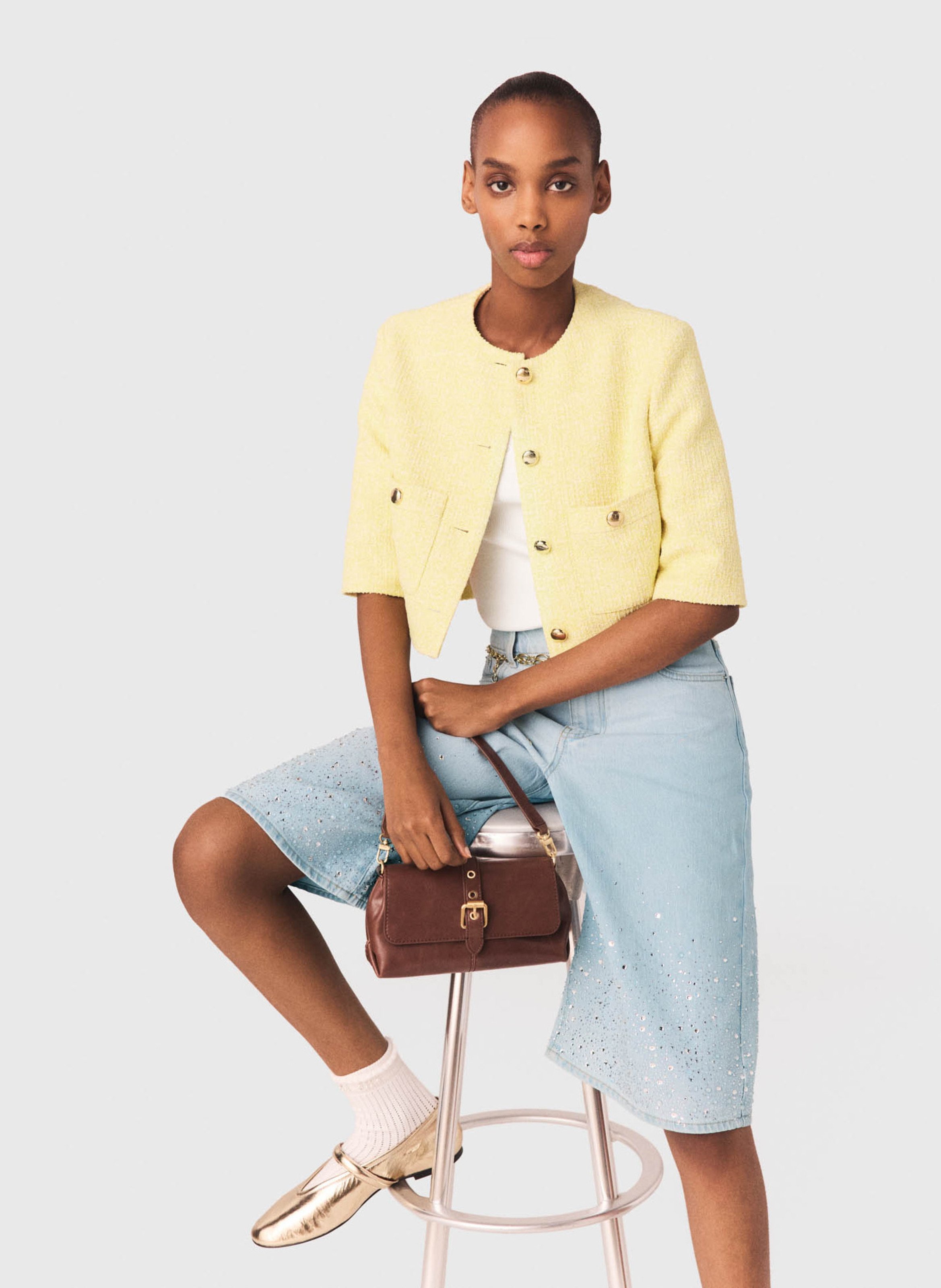 Cropped tweed jacket MAJE Yellow