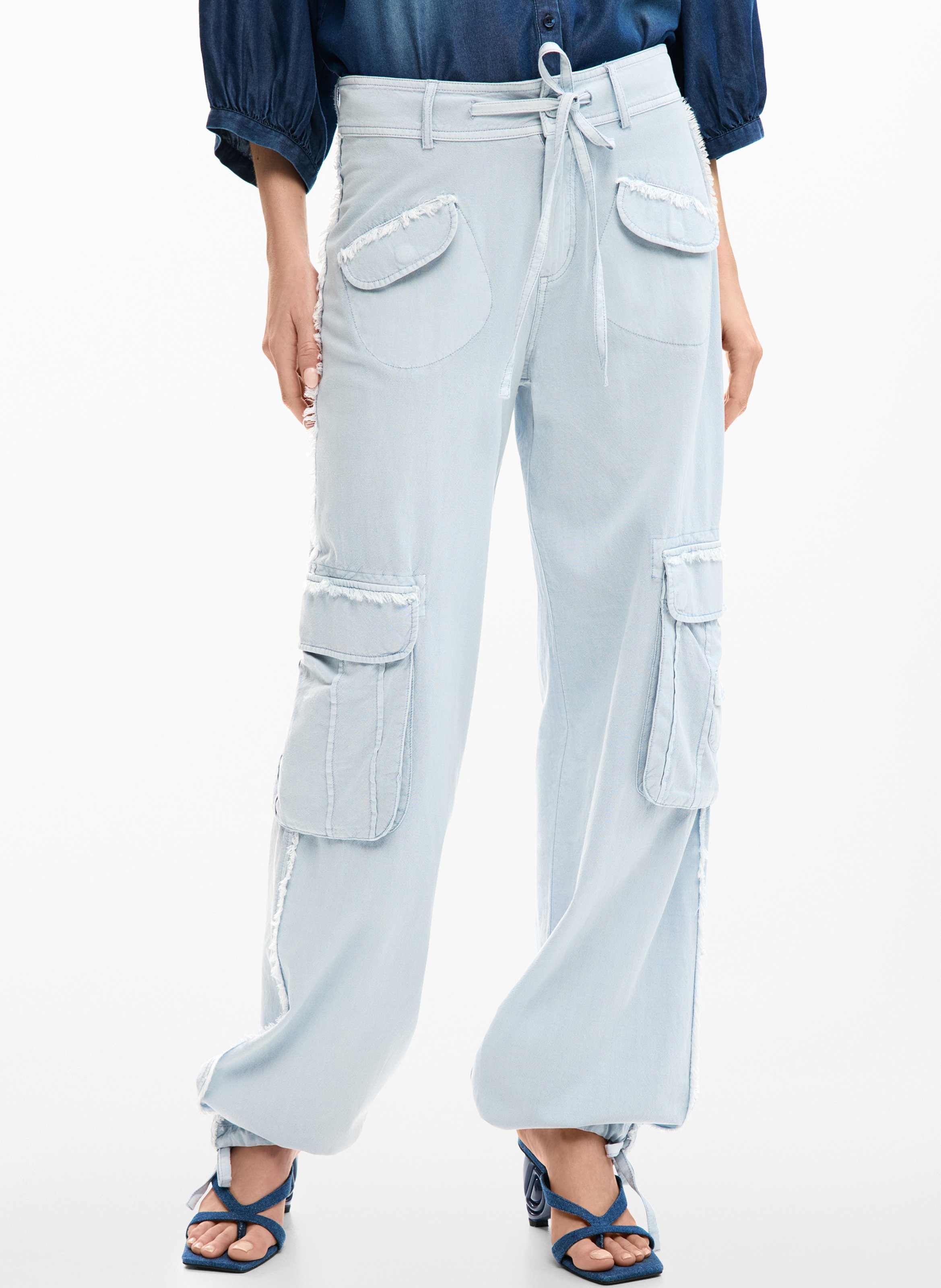 Pantalon large en coton mélangé DESIGUAL Bleu