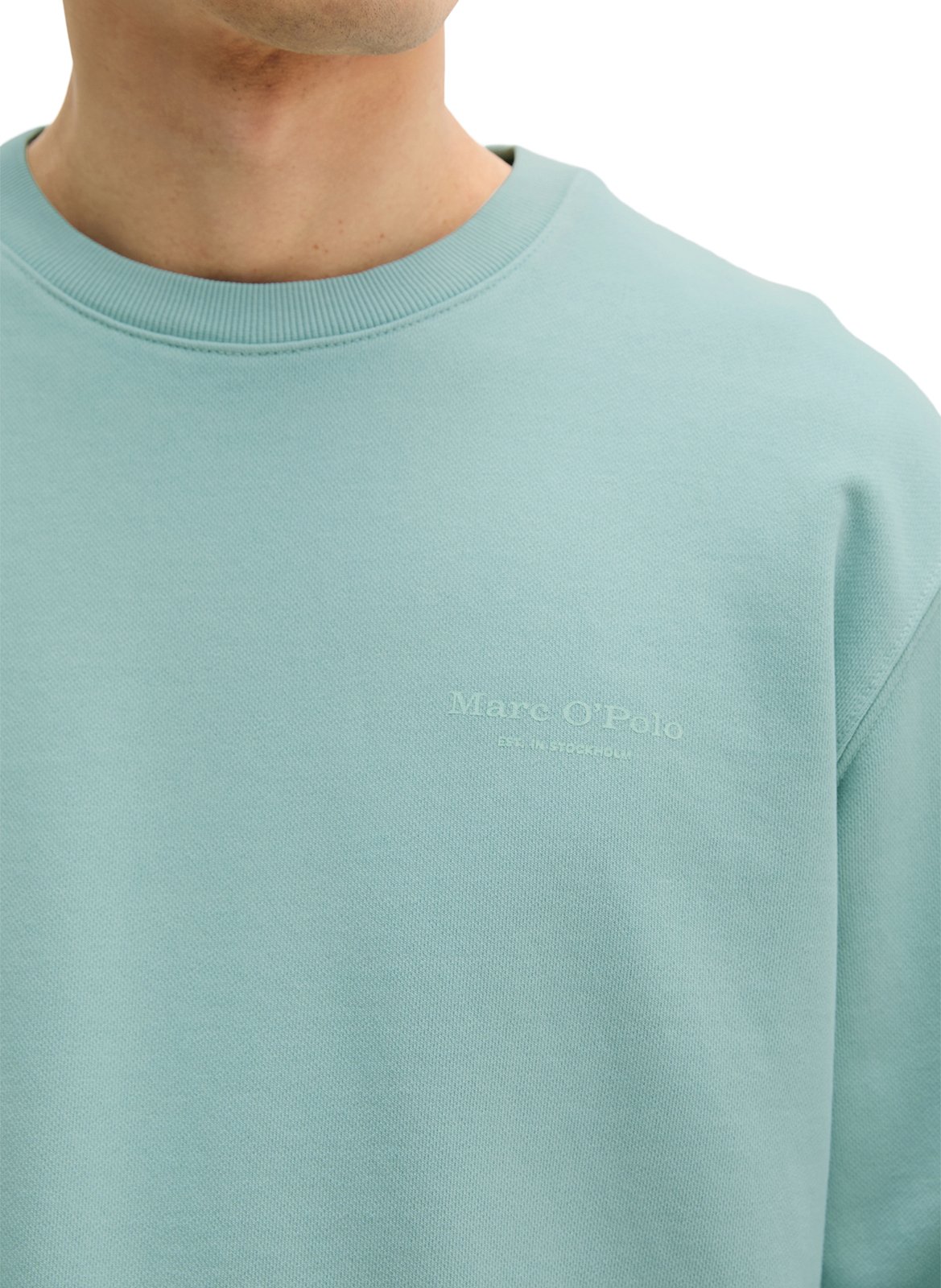 Gerader Rundhalsausschnitt-Sweatshirt aus einfarbiger Baumwolle. MARC O'POLO Blau