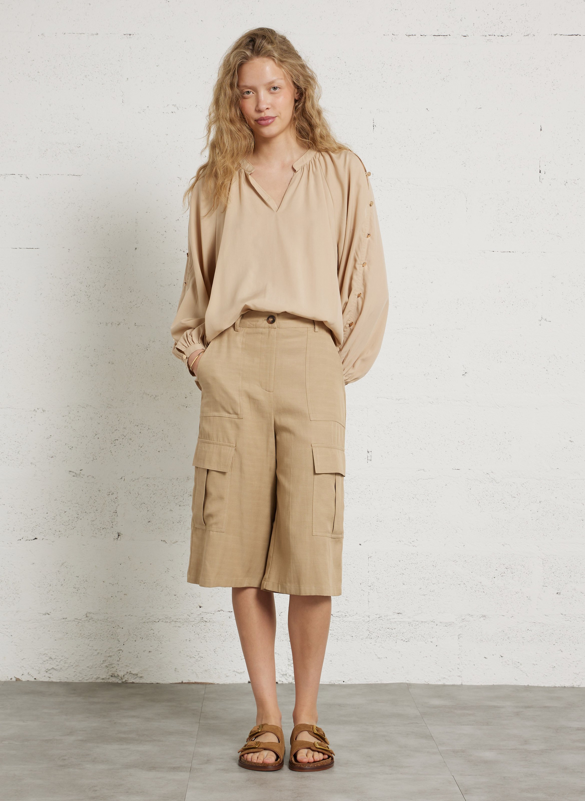 Bermuda large taille haute LA PETITE ETOILE Beige