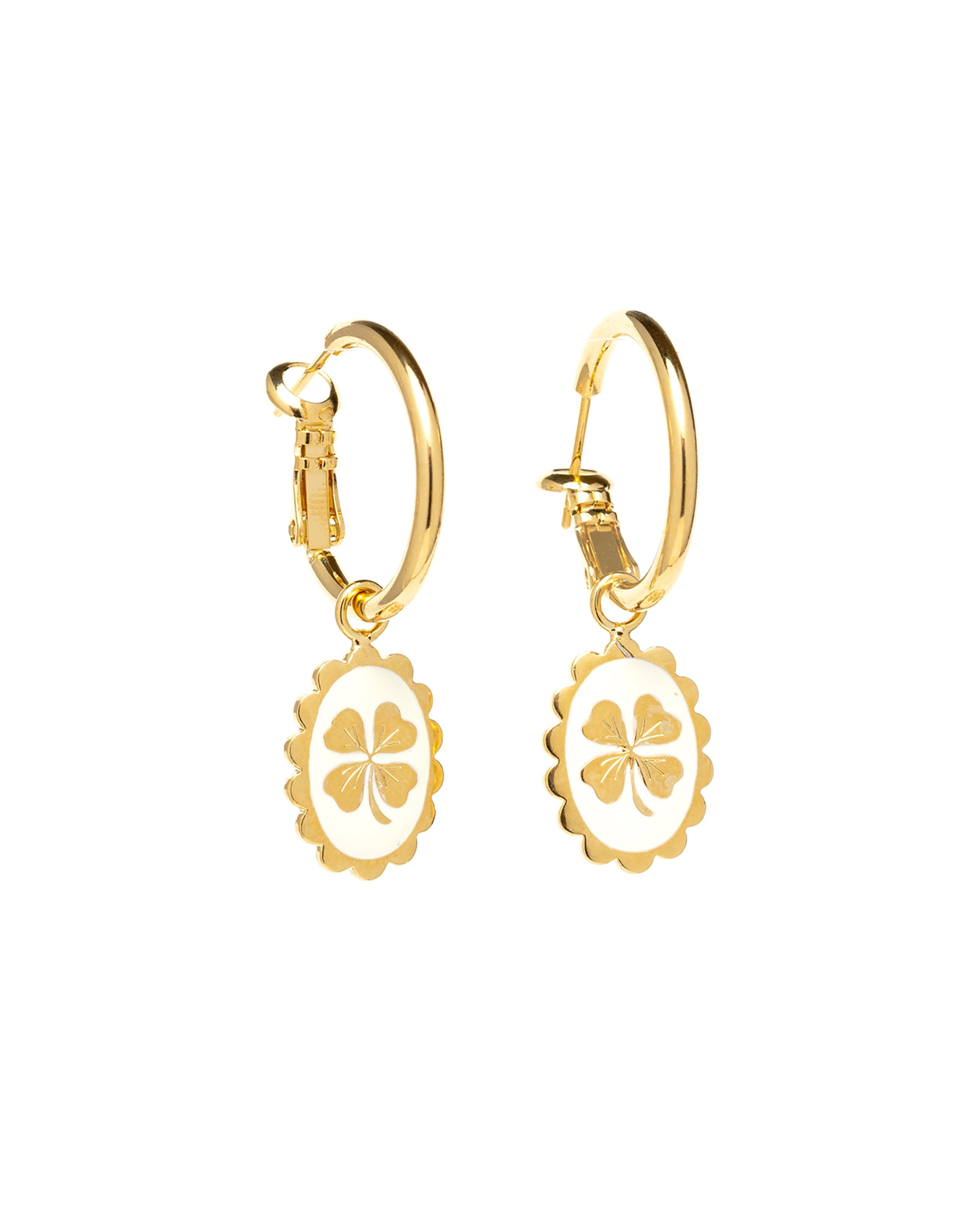 Mini gold-plated clover hoop earrings MONSIEUR SIMONE White