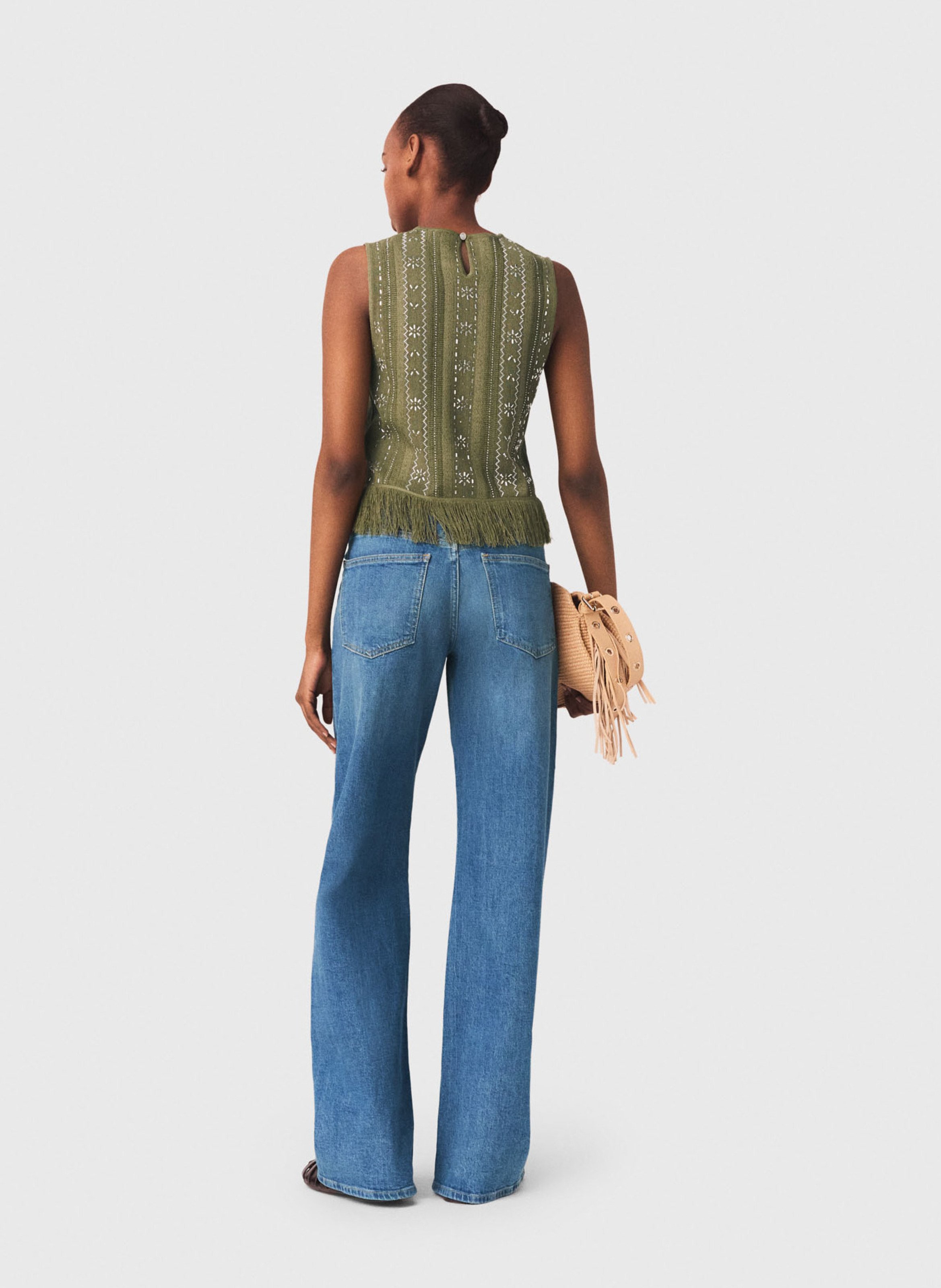 Mouwloze top met franjes en fantasiedetails MAJE Kaki