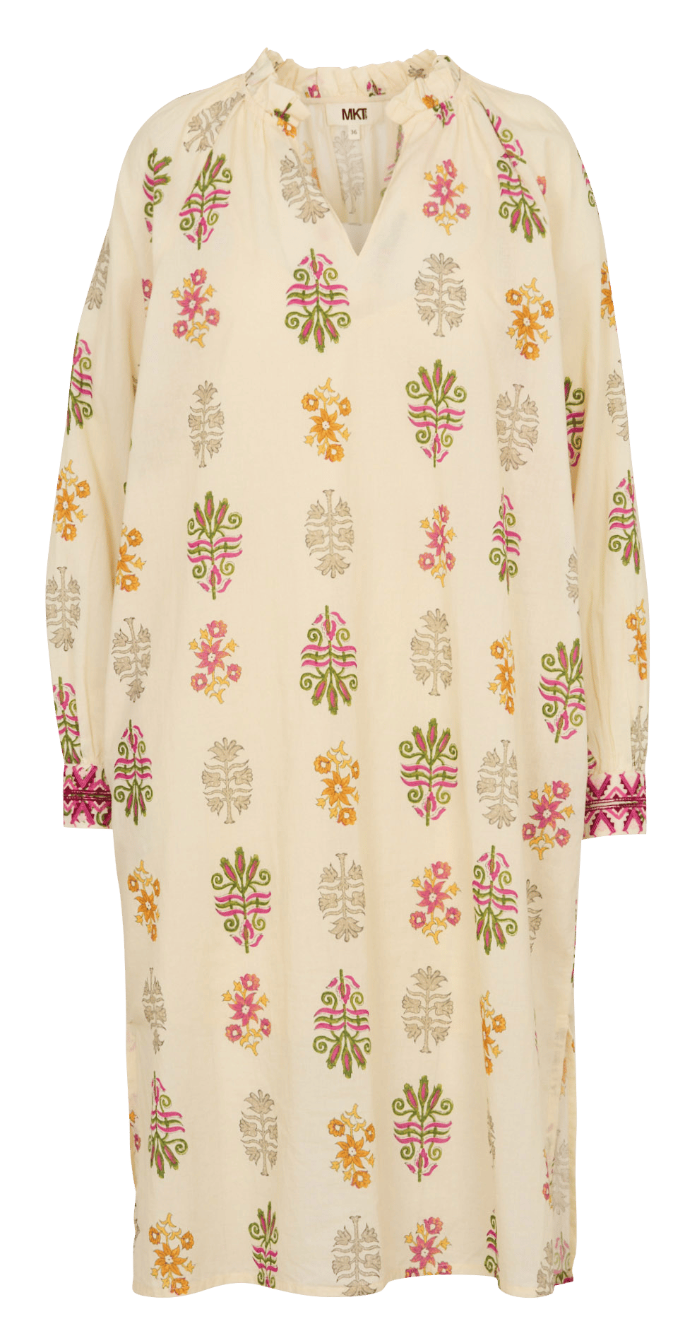 Midi jurk met print en tuniek kraag MKT Beige
