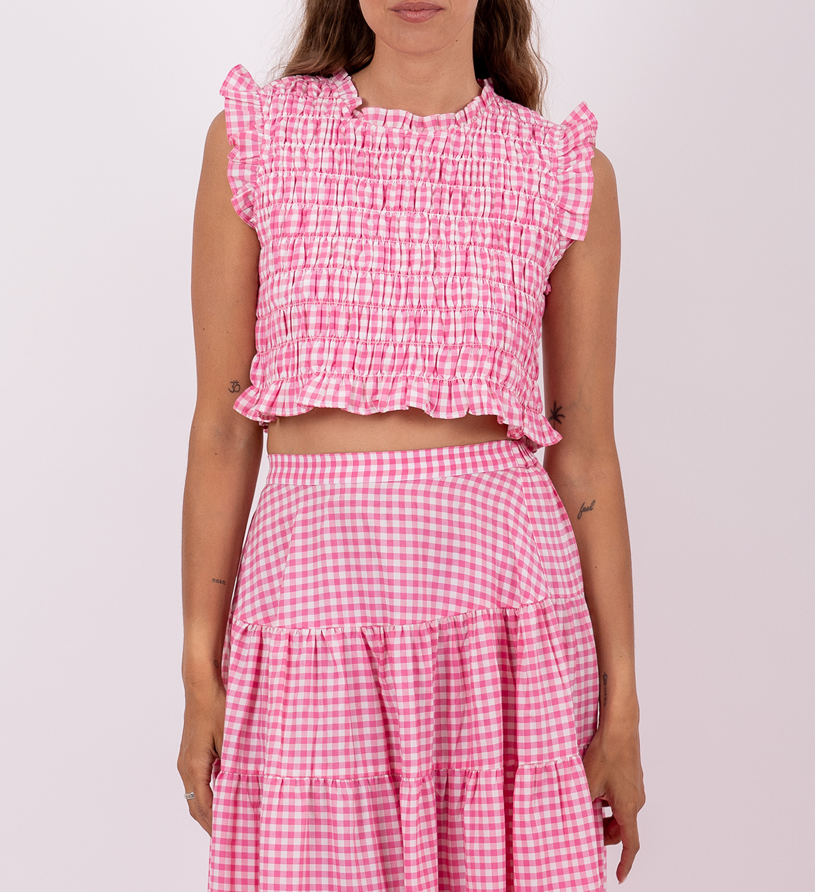 Straight round-neck cotton-blend top SUNDRESS Pink