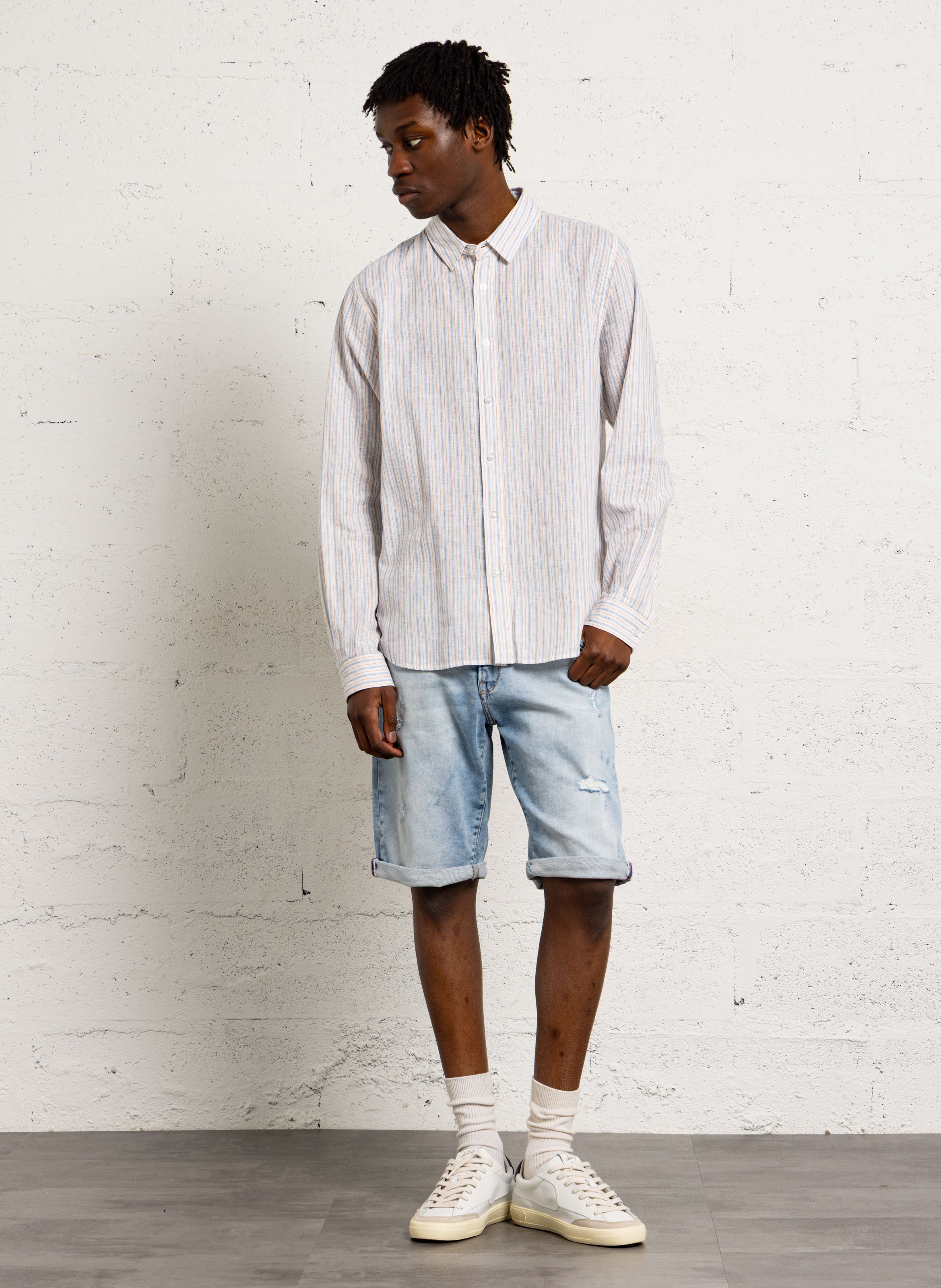 Chemise droite col classique en lin et coton mélangé LE TEMPS DES CERISES Jaune