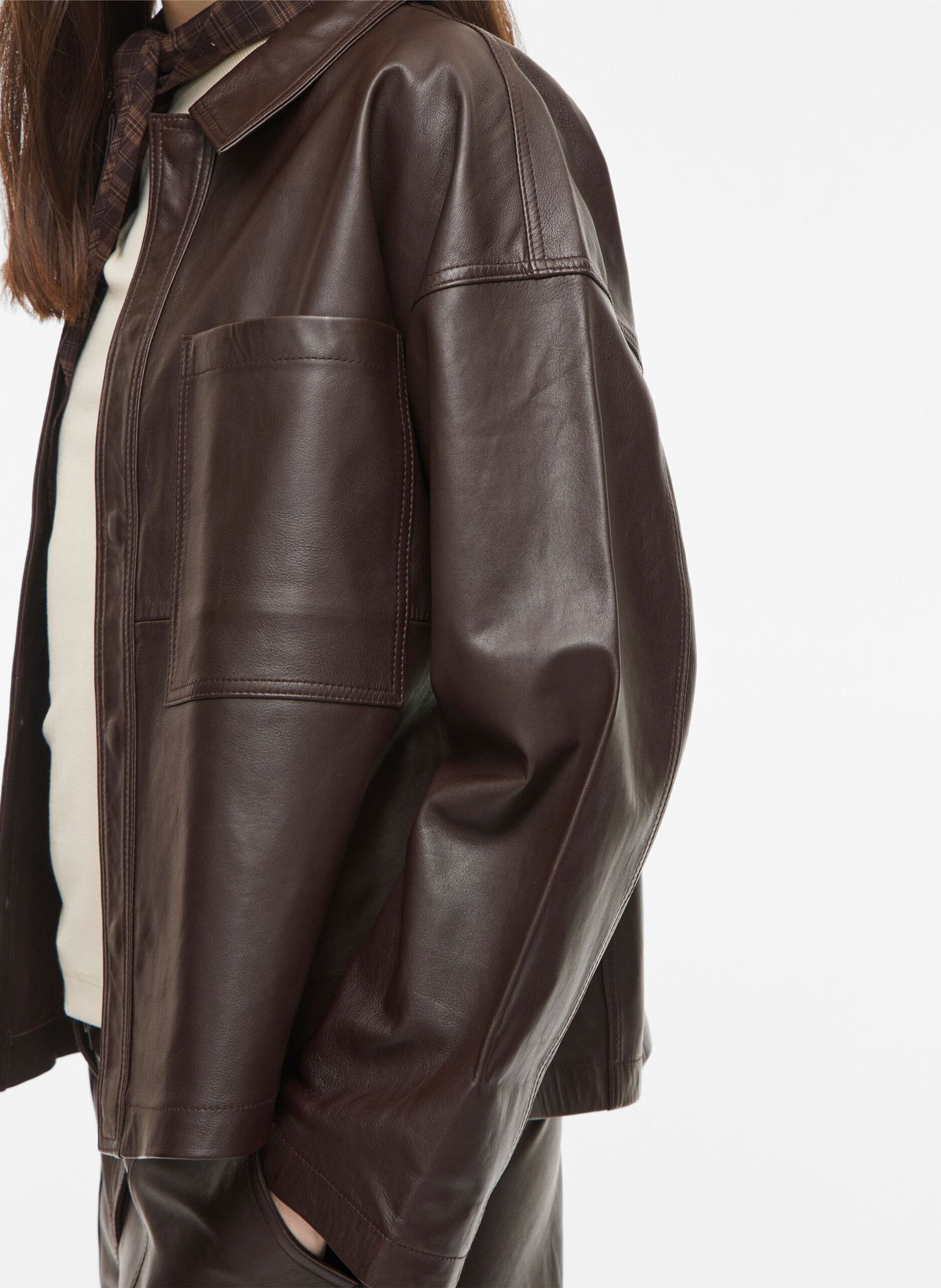 Veste ample boutonnée en cuir  ROUGE EDIT Marron