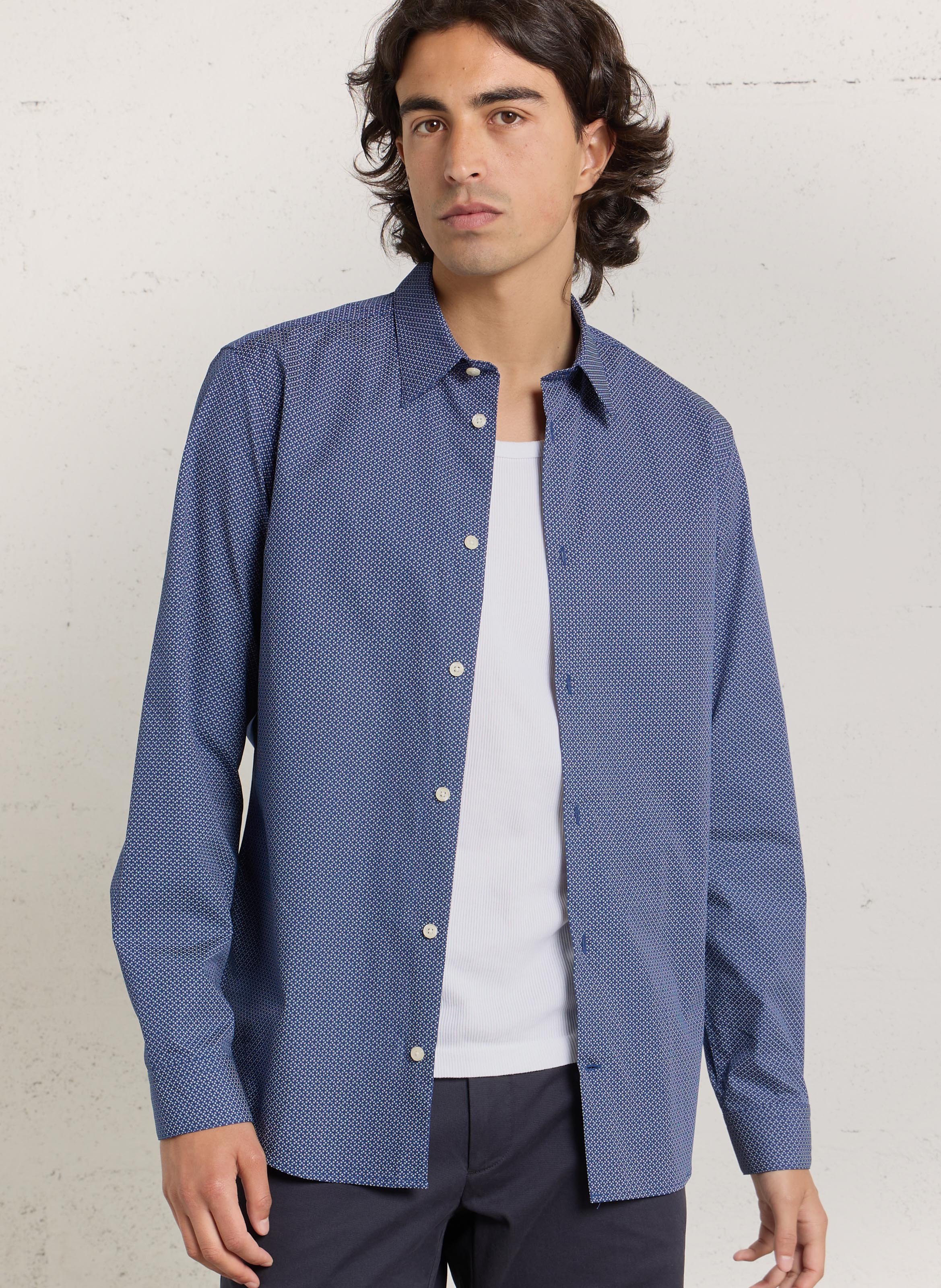 Chemise slim col classique en coton AU PRINTEMPS PARIS Bleu
