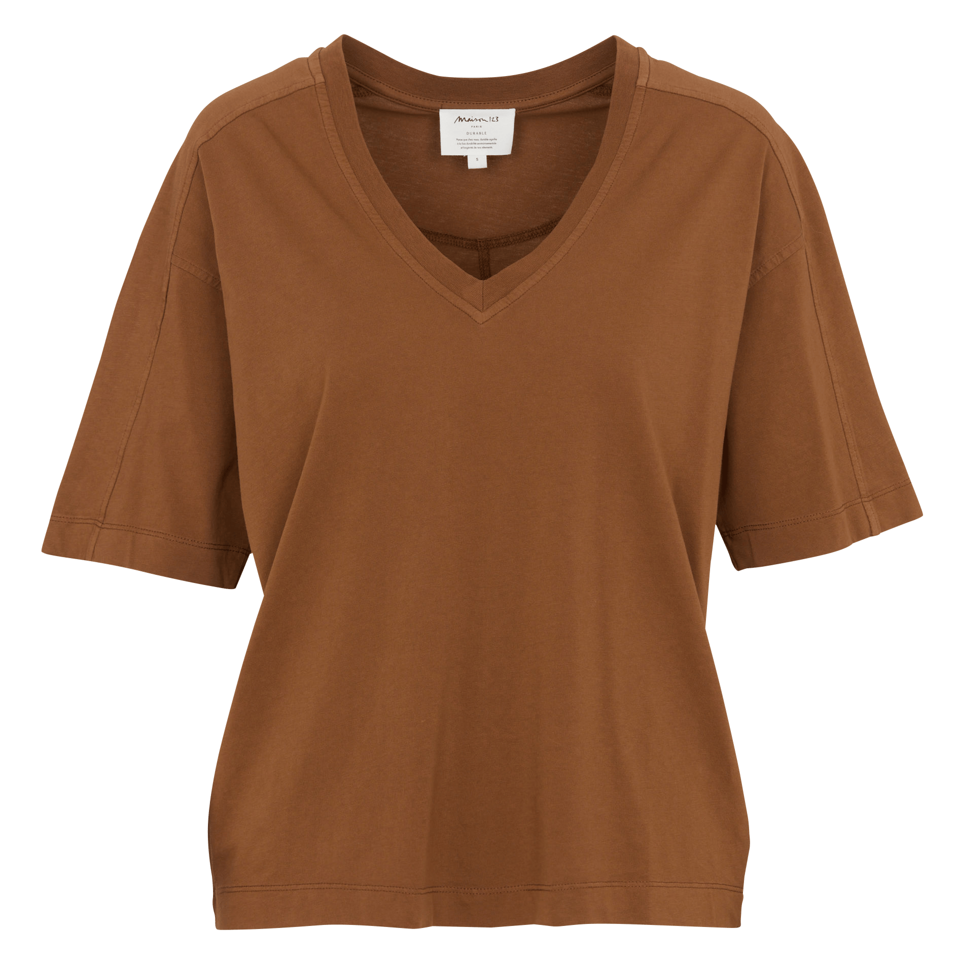 V-neck cotton T-shirt MAISON 123 Brown