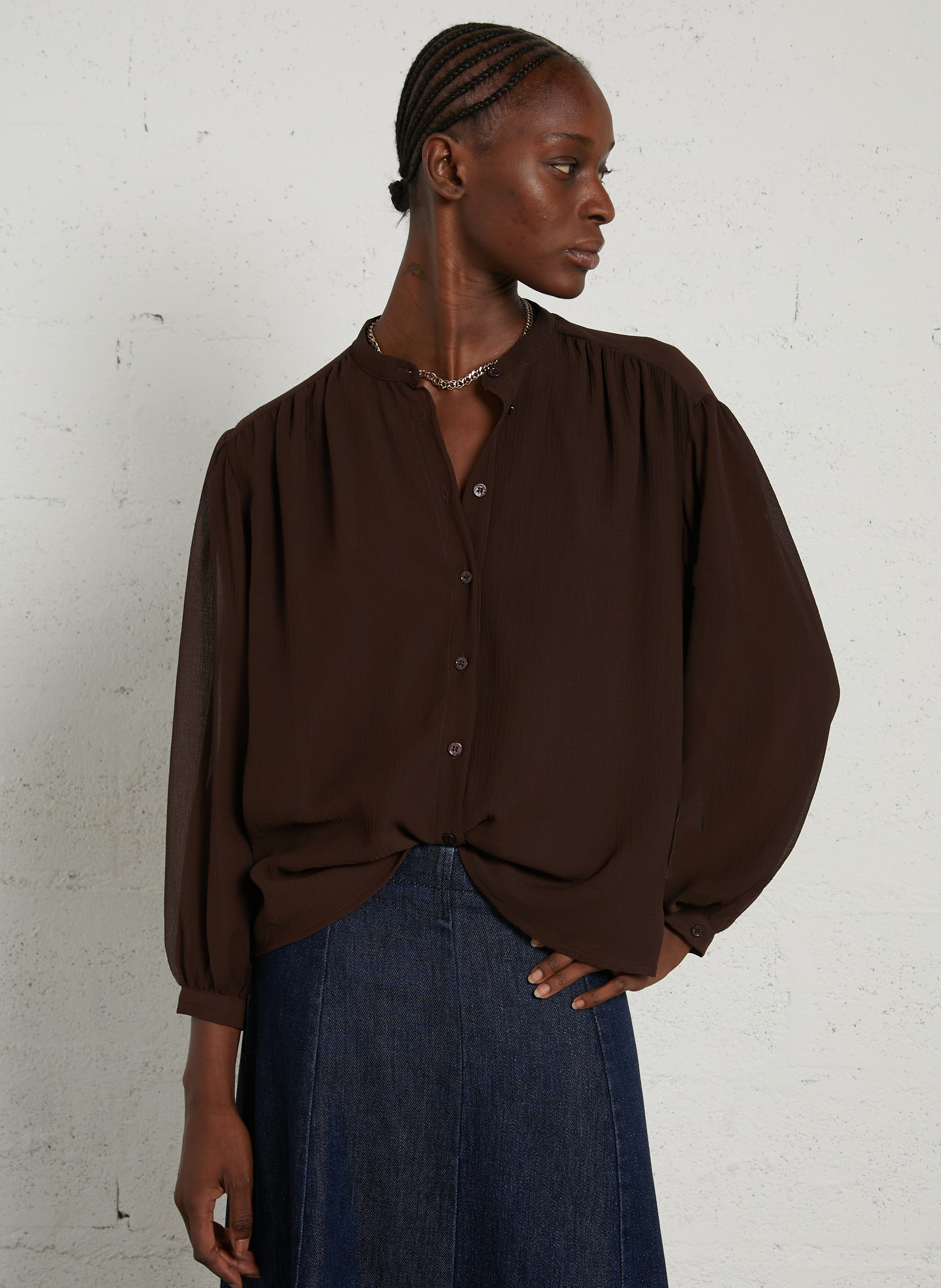Chemise ample col mao LA PETITE ETOILE Marron
