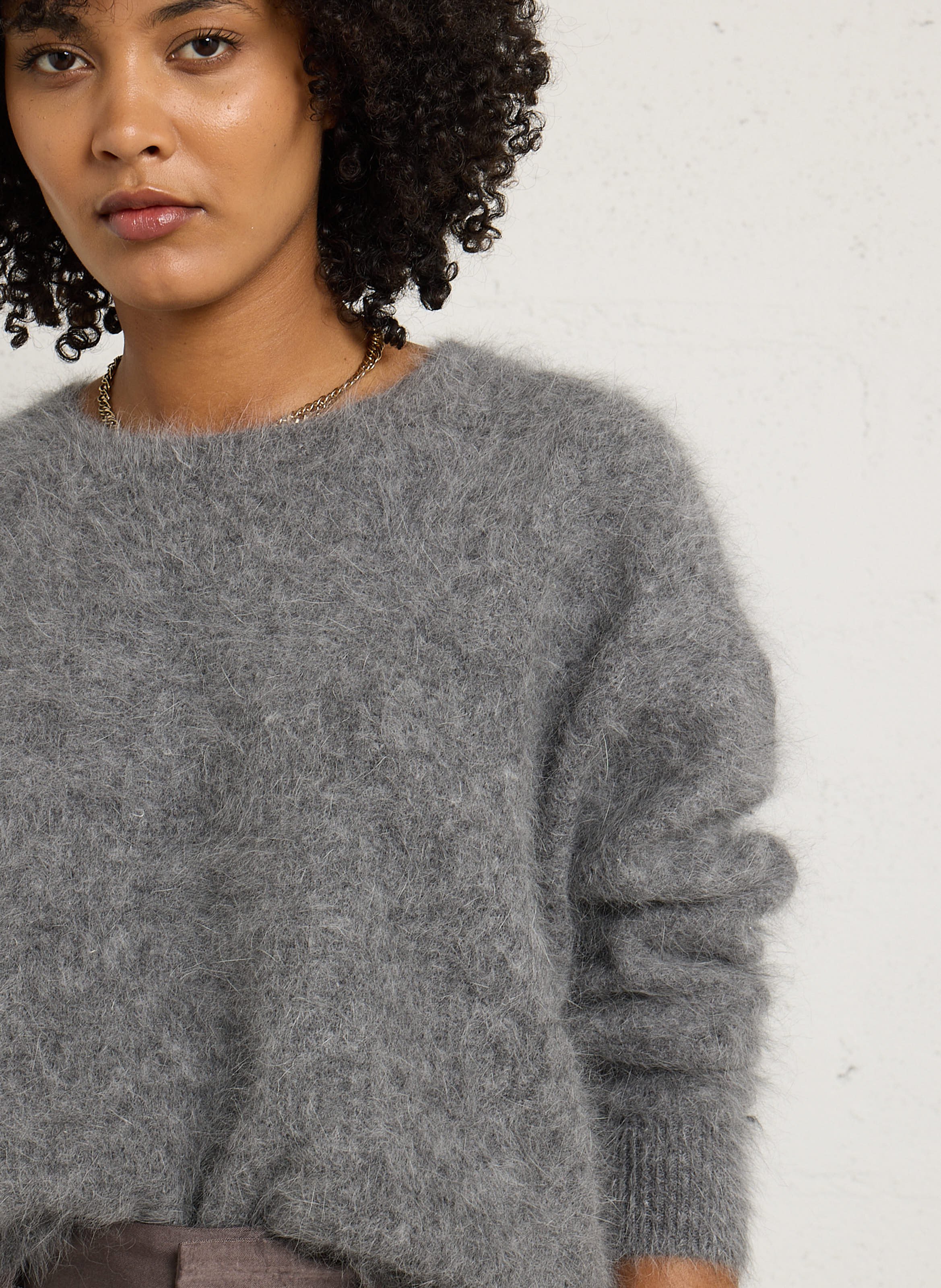 Pull oversize col rond en angora mélangé BELLEROSE Gris