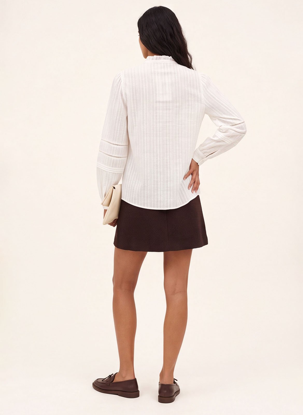 Straight-cut cotton blouse with a round neckline and lace detailing KOOKAI White