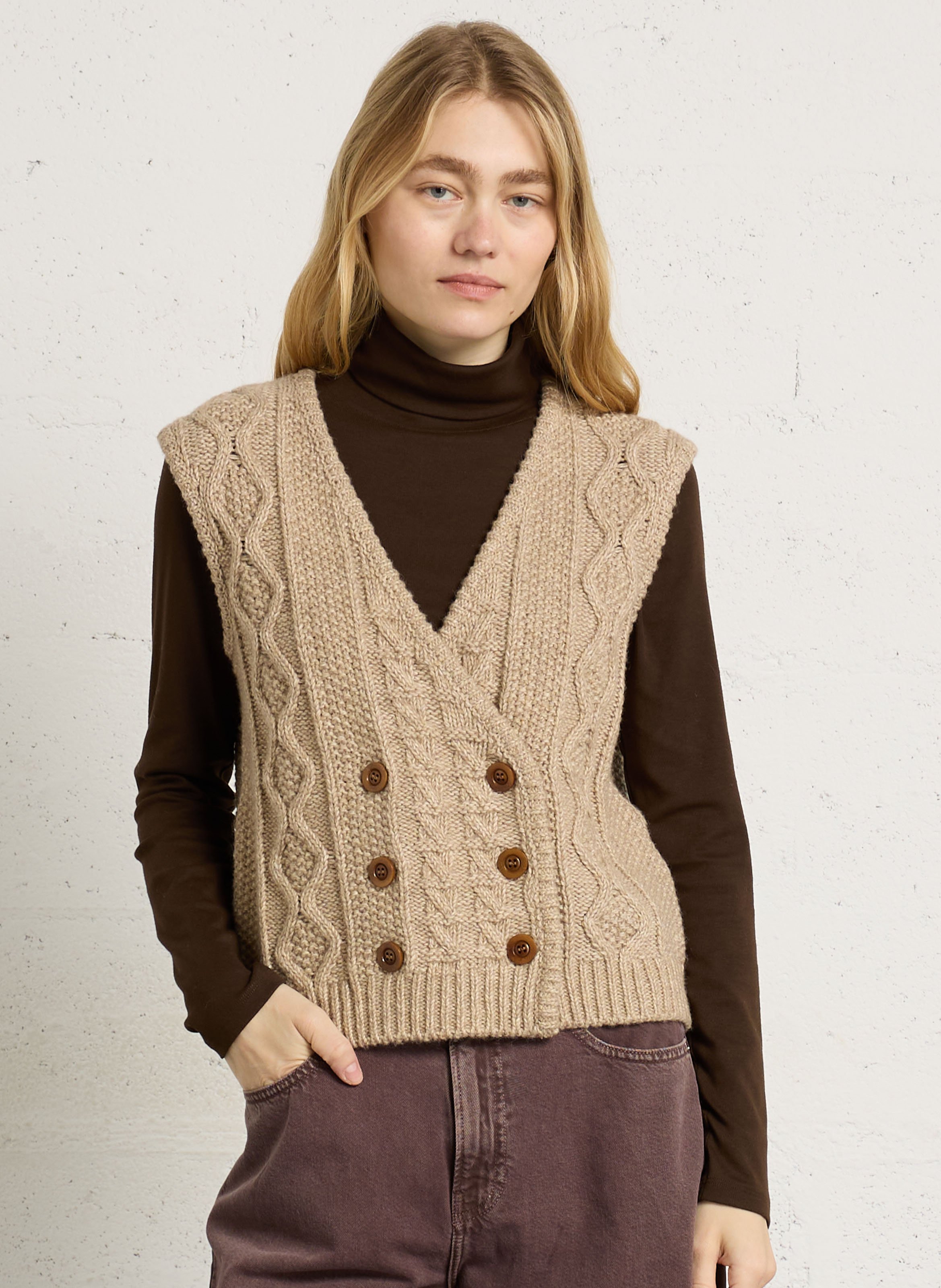 Pull droit sans manches en coton mélangé MAISON 123 Gris
