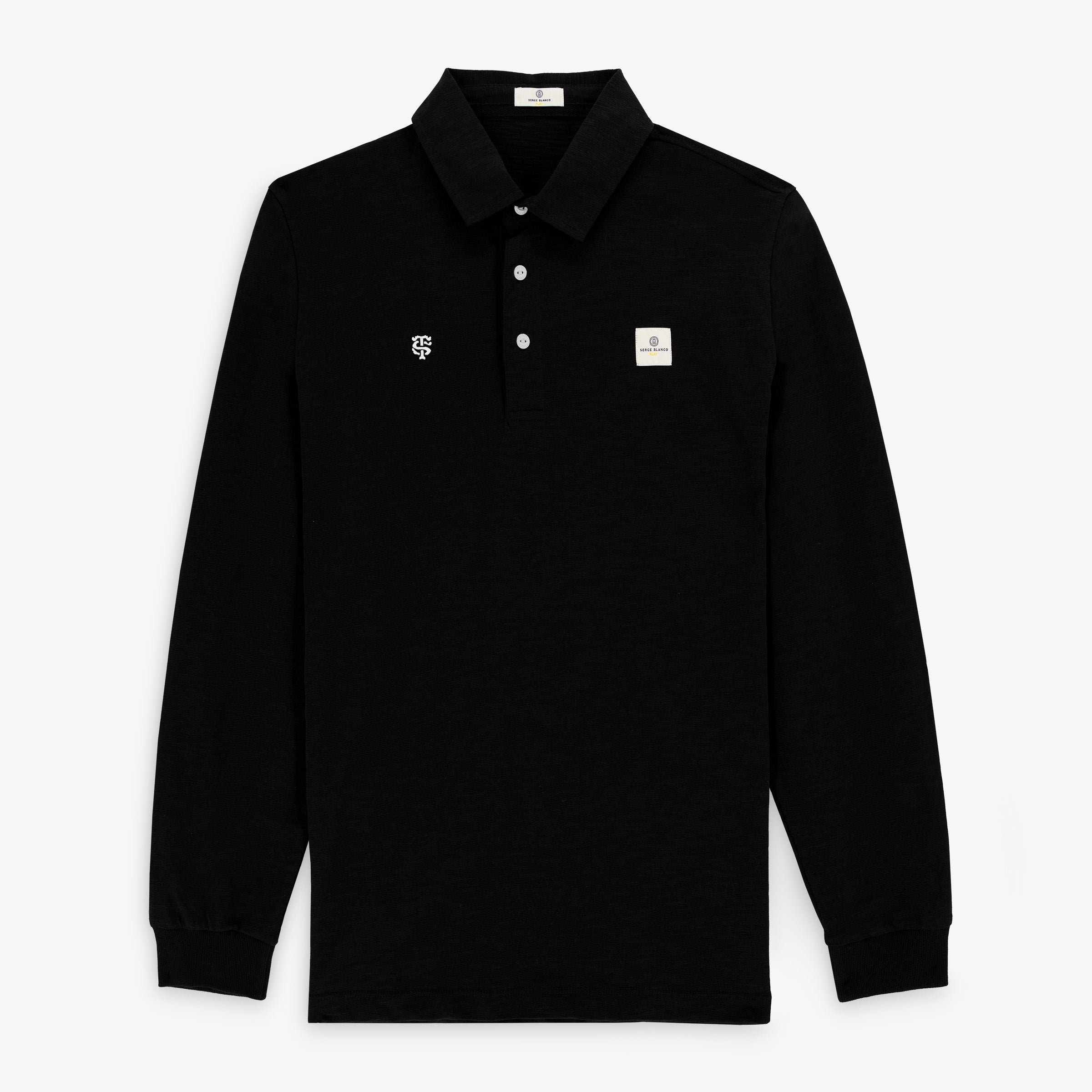 Men’s long-sleeved rugby polo shirt, 100% cotton SERGE BLANCO Black