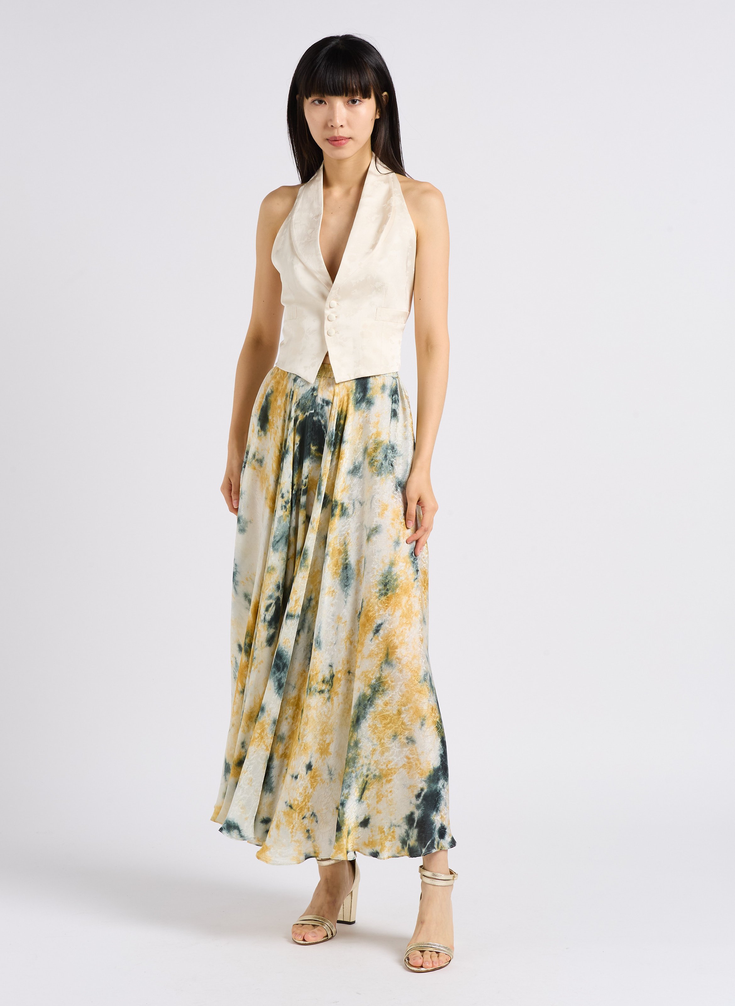 Jupe midi évasée en jacquard imprimé MES DEMOISELLES Multicolore