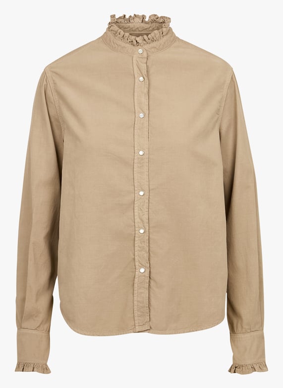 Camisa de pana de algodón con cuello victoriano Beige Acquaverde
