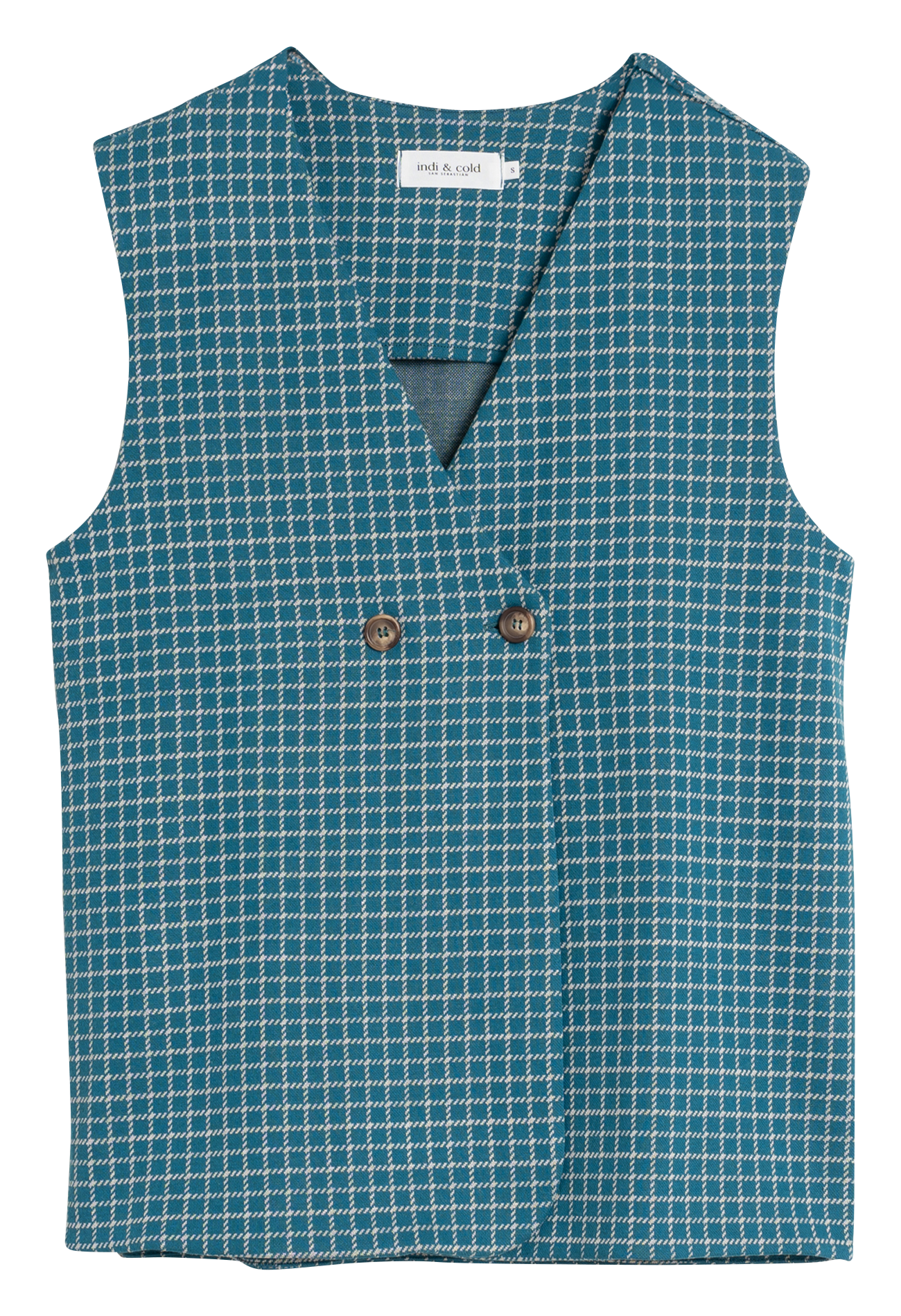 Gilet col V à carreaux INDI & COLD Bleu