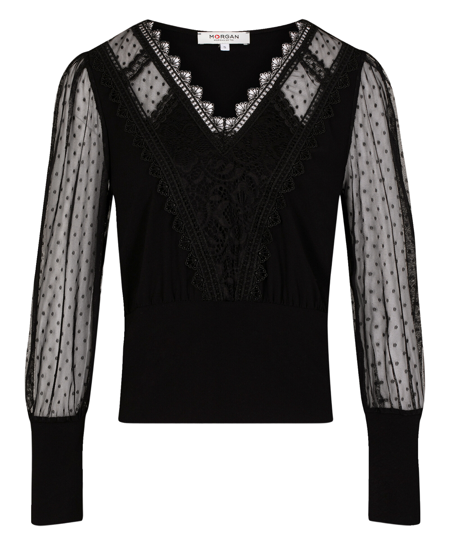 Buttoned printed V-neck top MORGAN Black