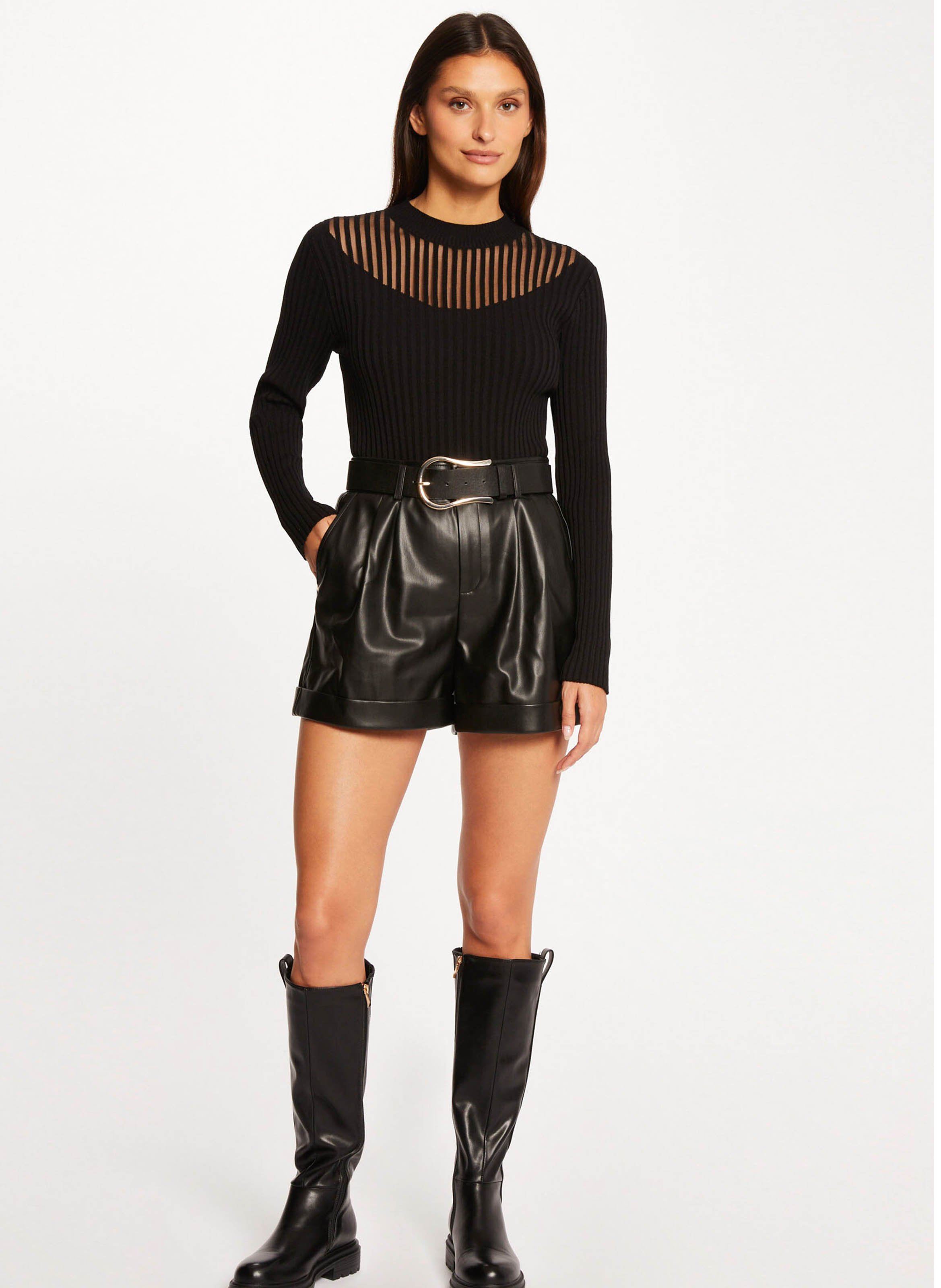 Slim-fit, gebreide trui met opstaande kraag en ribbelpatroon MORGAN Zwart