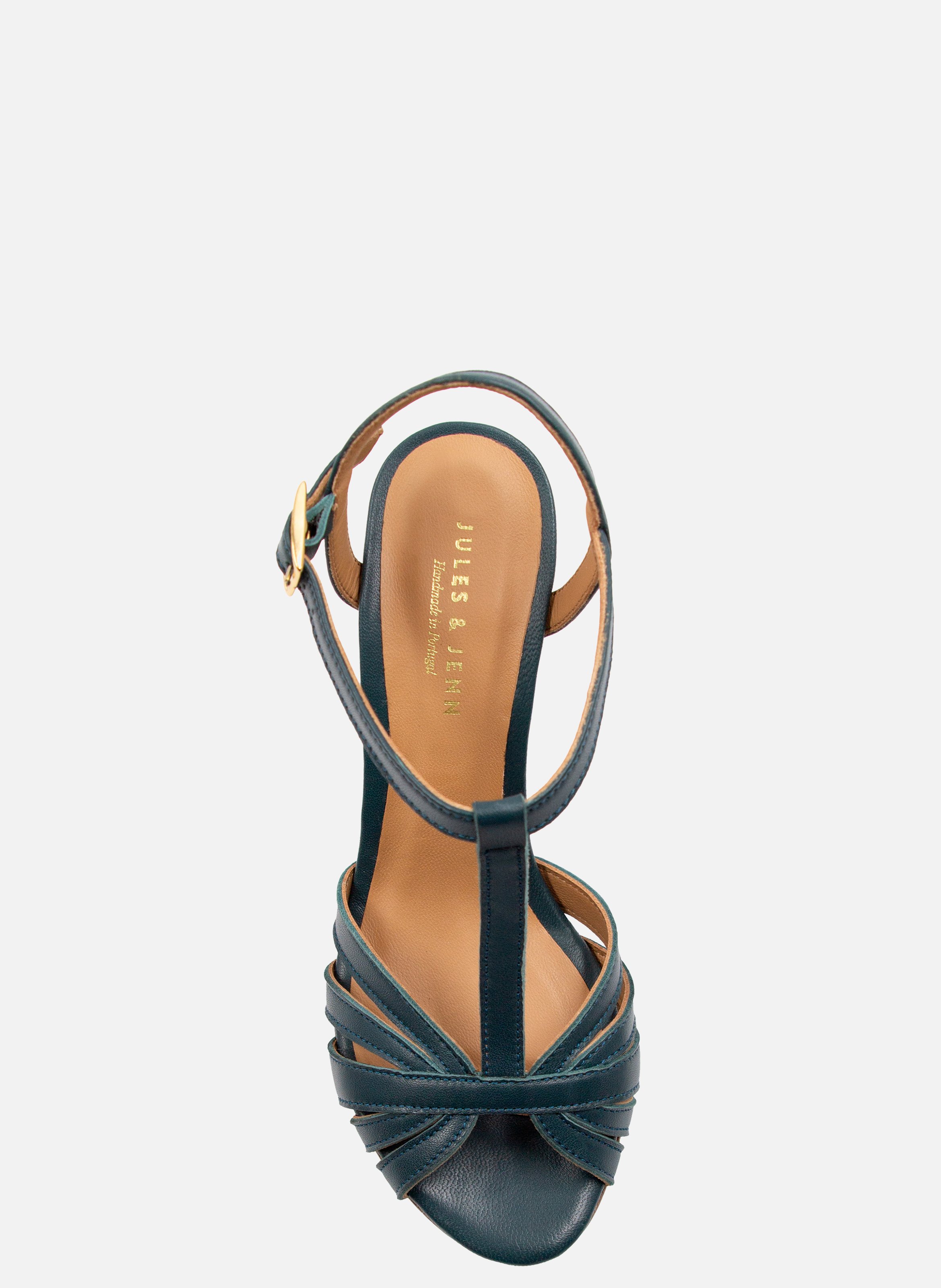 Leather strappy sandals with heels JULES & JENN Green