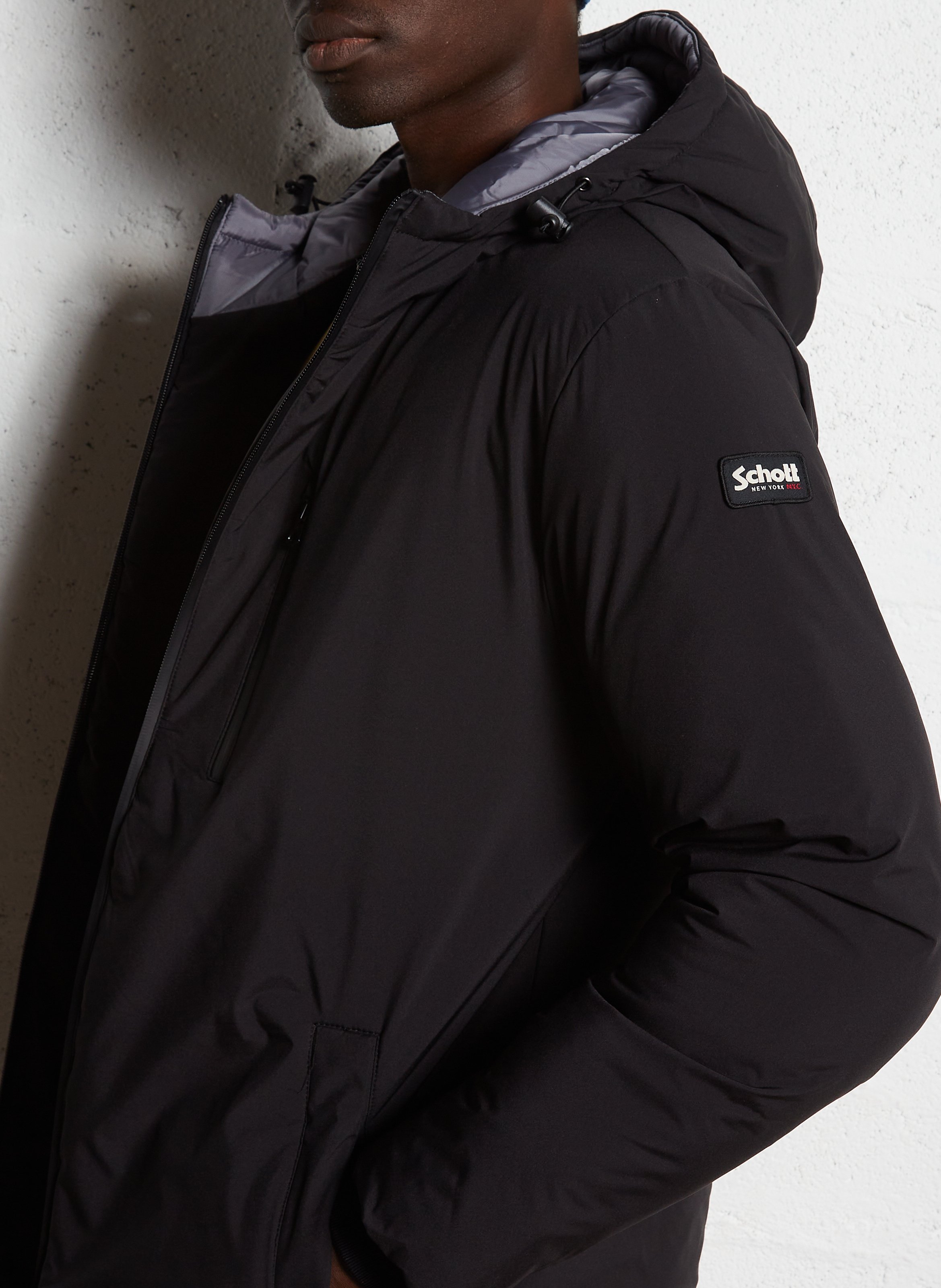 Parka longue droite à capuche Noir