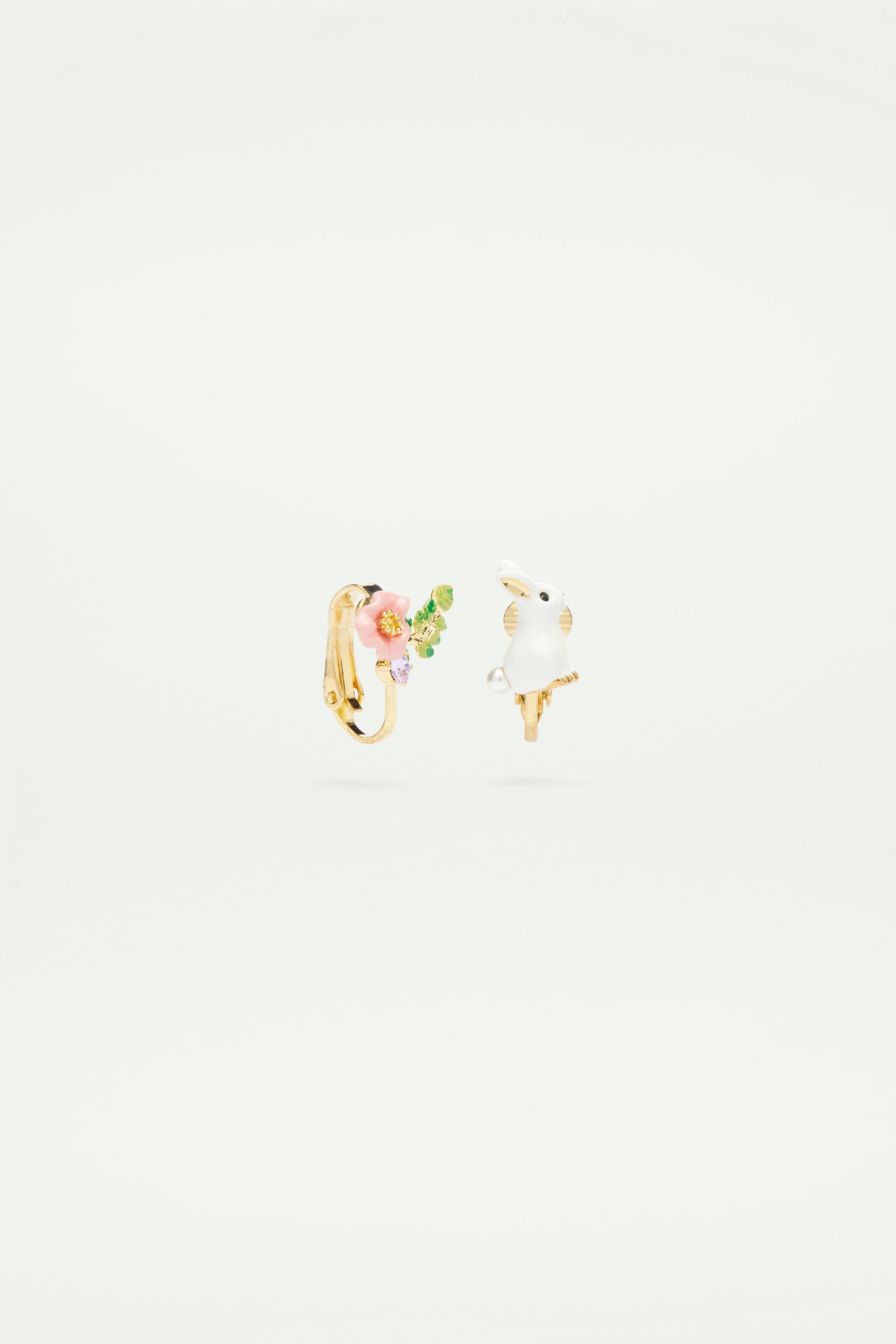 Rabbit and flower asymmetric earrings LES NEREIDES Multicolored