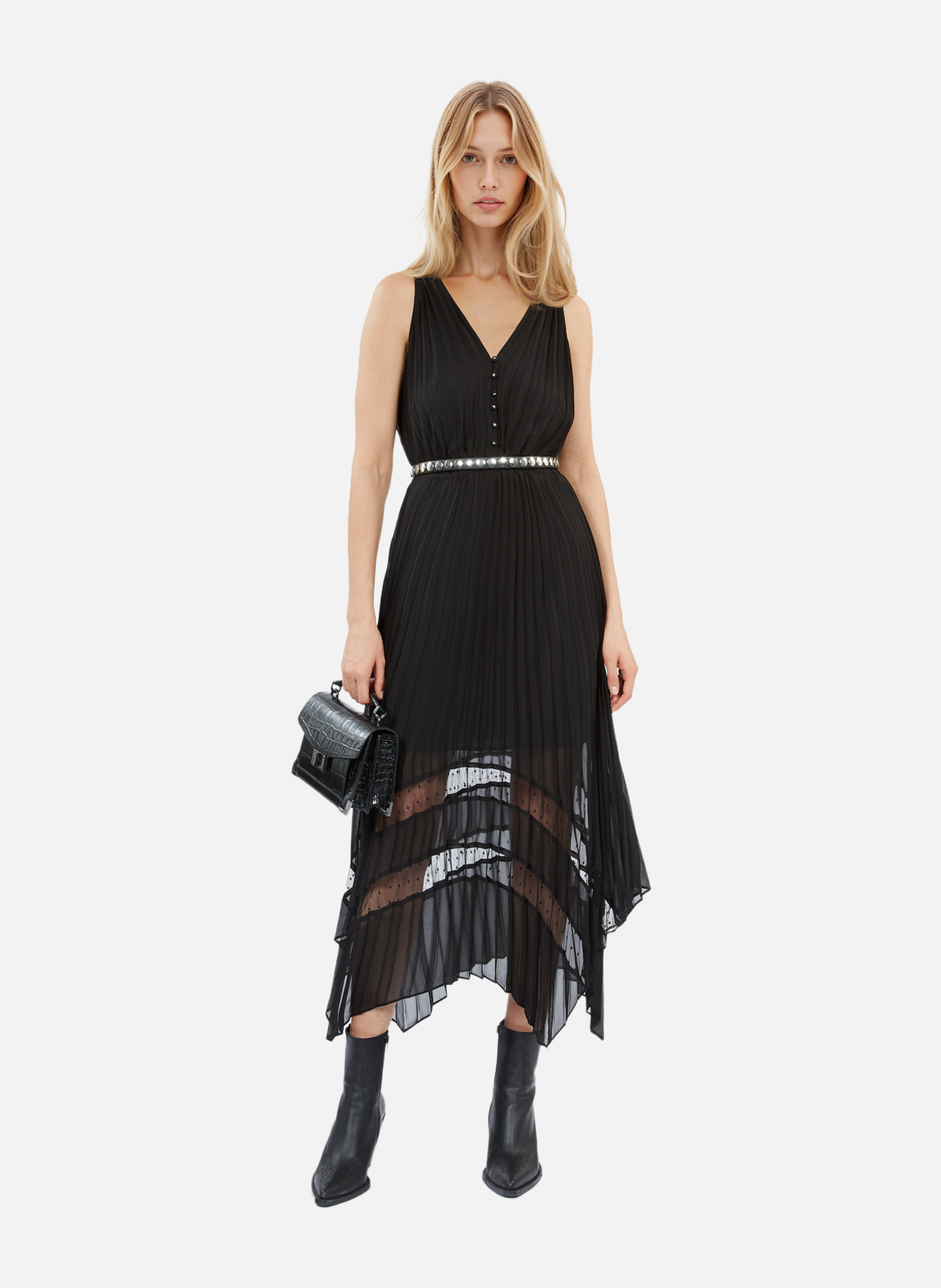 Pleated long dress with elastic waist. THE KOOPLES Black