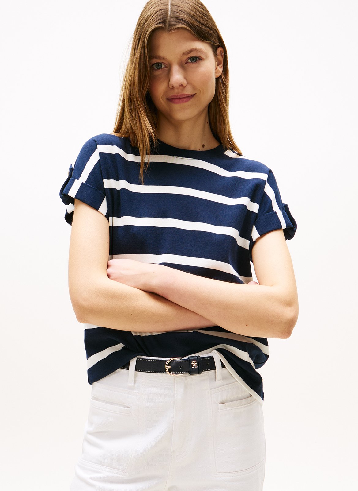 Tee-shirt col rond en coton rayé TOMMY HILFIGER Bleu