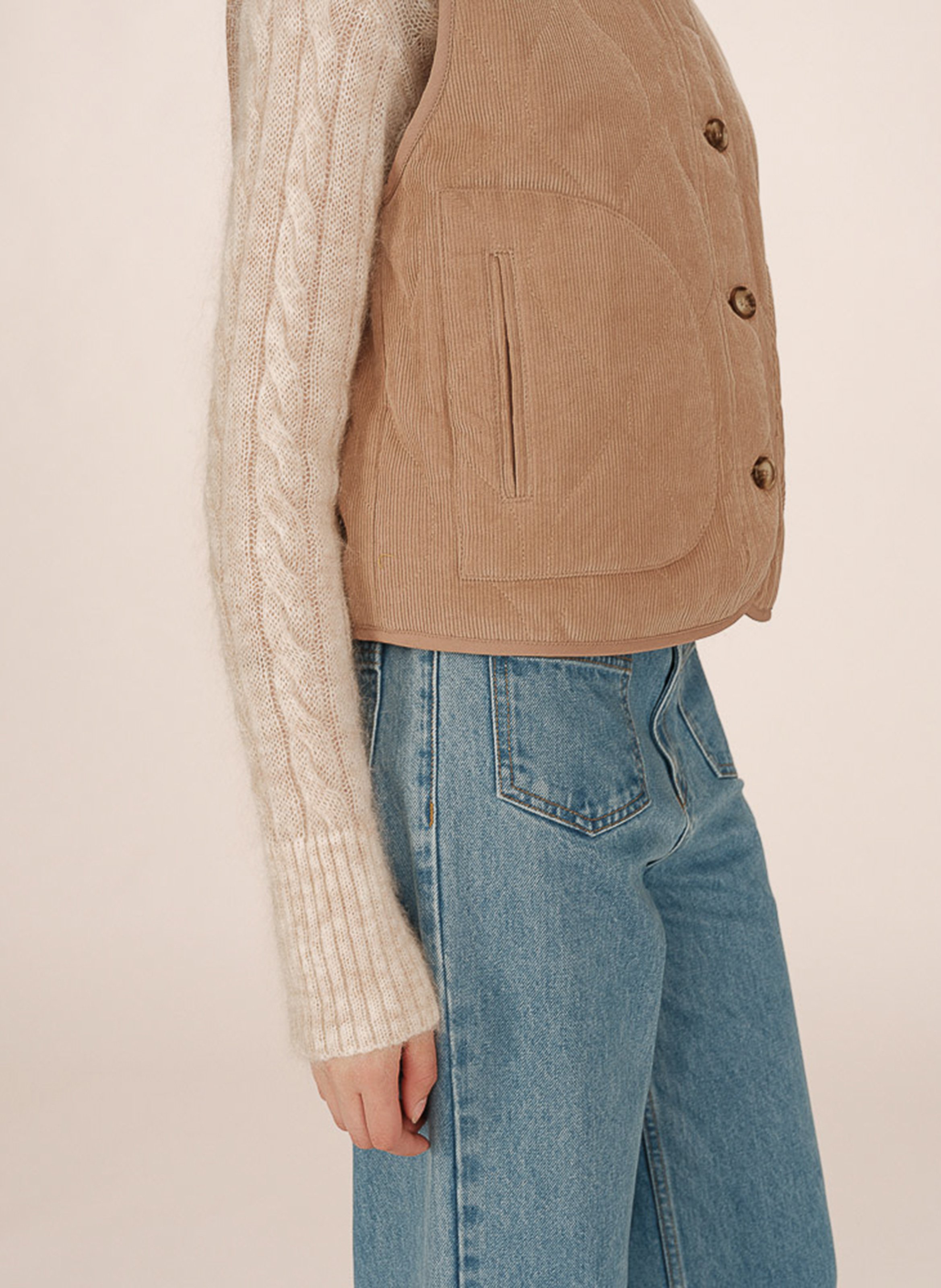 Sleeveless straight cotton jacket GRACE ET MILA Beige