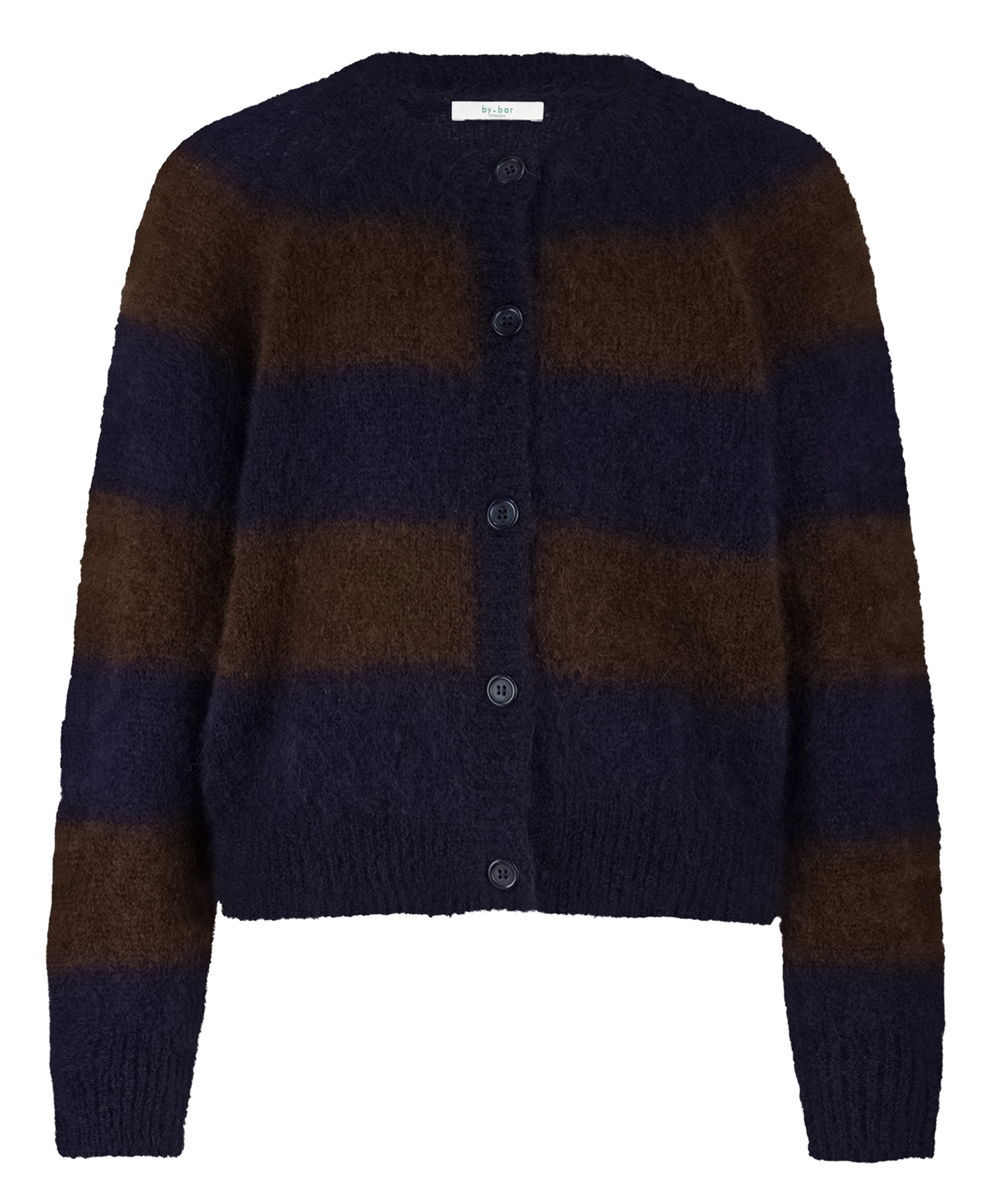 Rechte cardigan met ronde hals in gemengde mohair BY BAR Bruin
