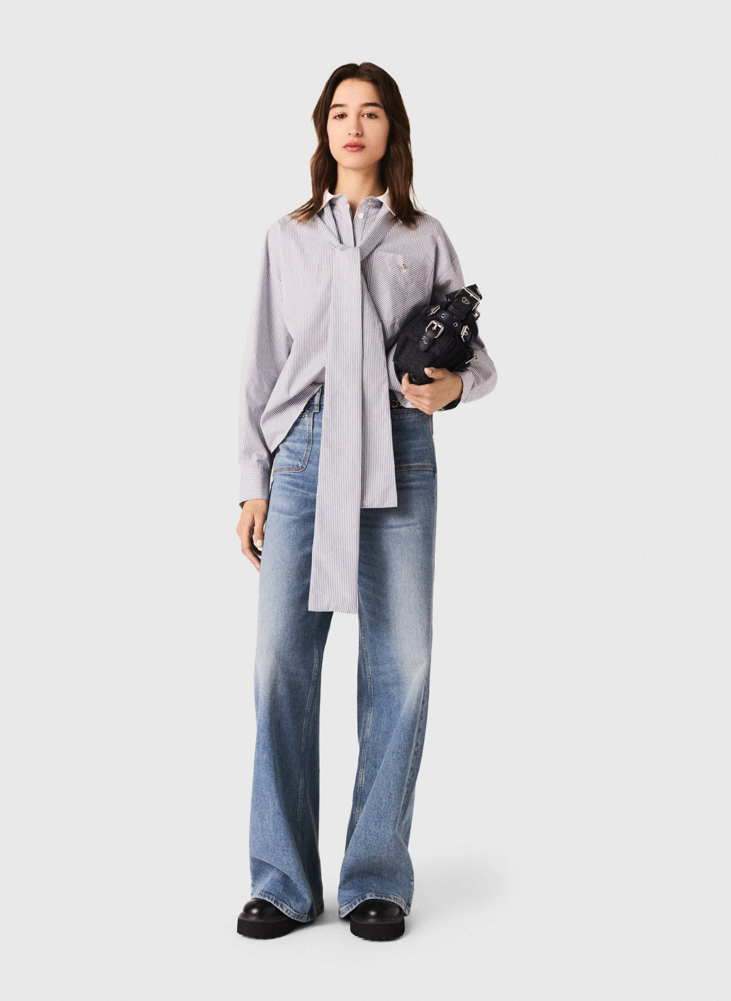 Cotton blend pussy bow shirt MAJE Blue